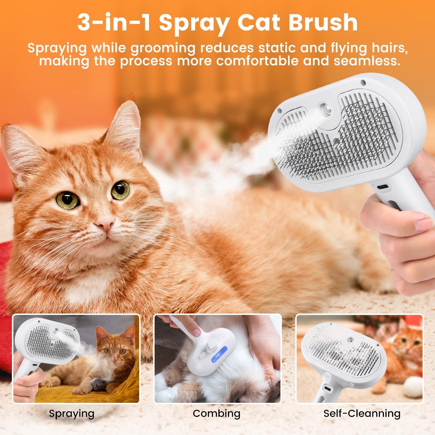 Cepillo de vapor para gatos FourSeas 3 en 1 con spray
