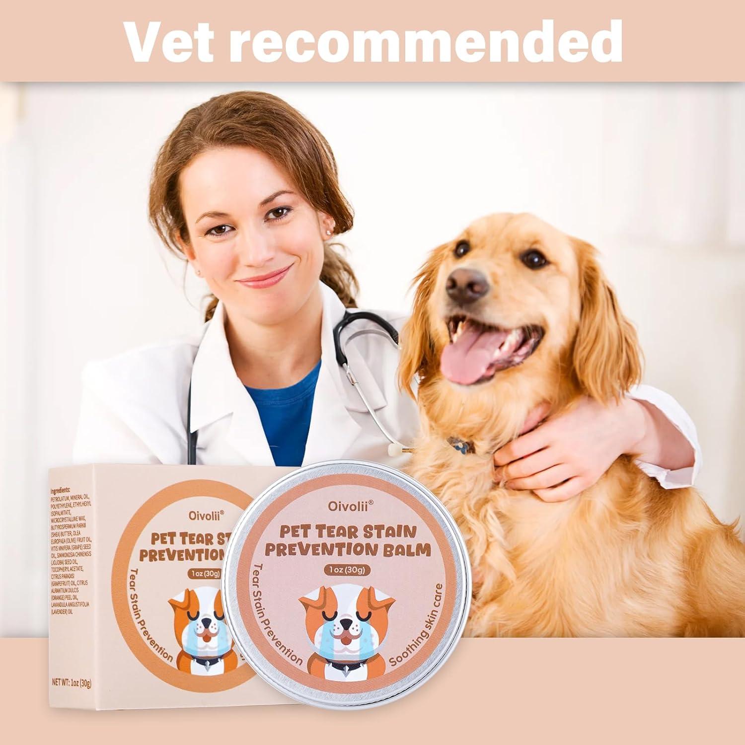 Tear Stain Remover Balm for Dogs & Cats with Pro Powder Brush – Natural Safe Gently Removes Eye Gunk & Stains – Great for White Dogs, Daily Eye Cleaning – Works Better with Pet Eye Wipes,1 oz