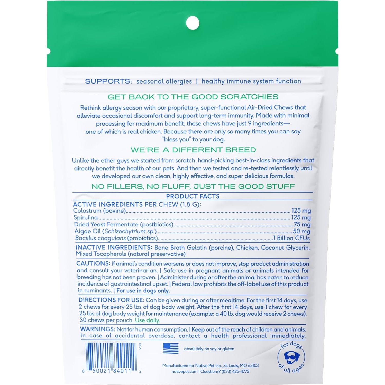 Masticables para Perros Native Pet - Alivio Alergias 30 Unidades