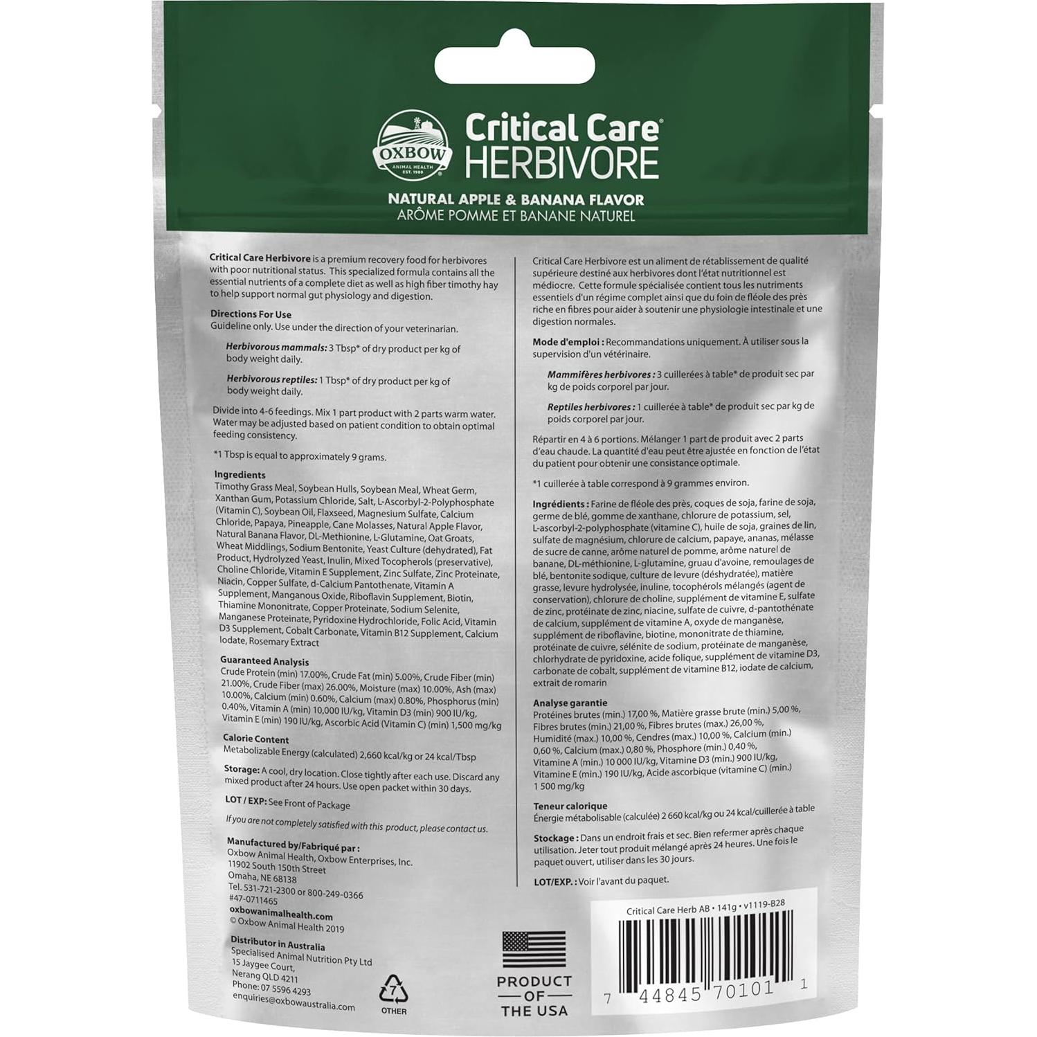 Oxbow Critical Care Herbivore 141g - Comida para Cobayas y Conejos