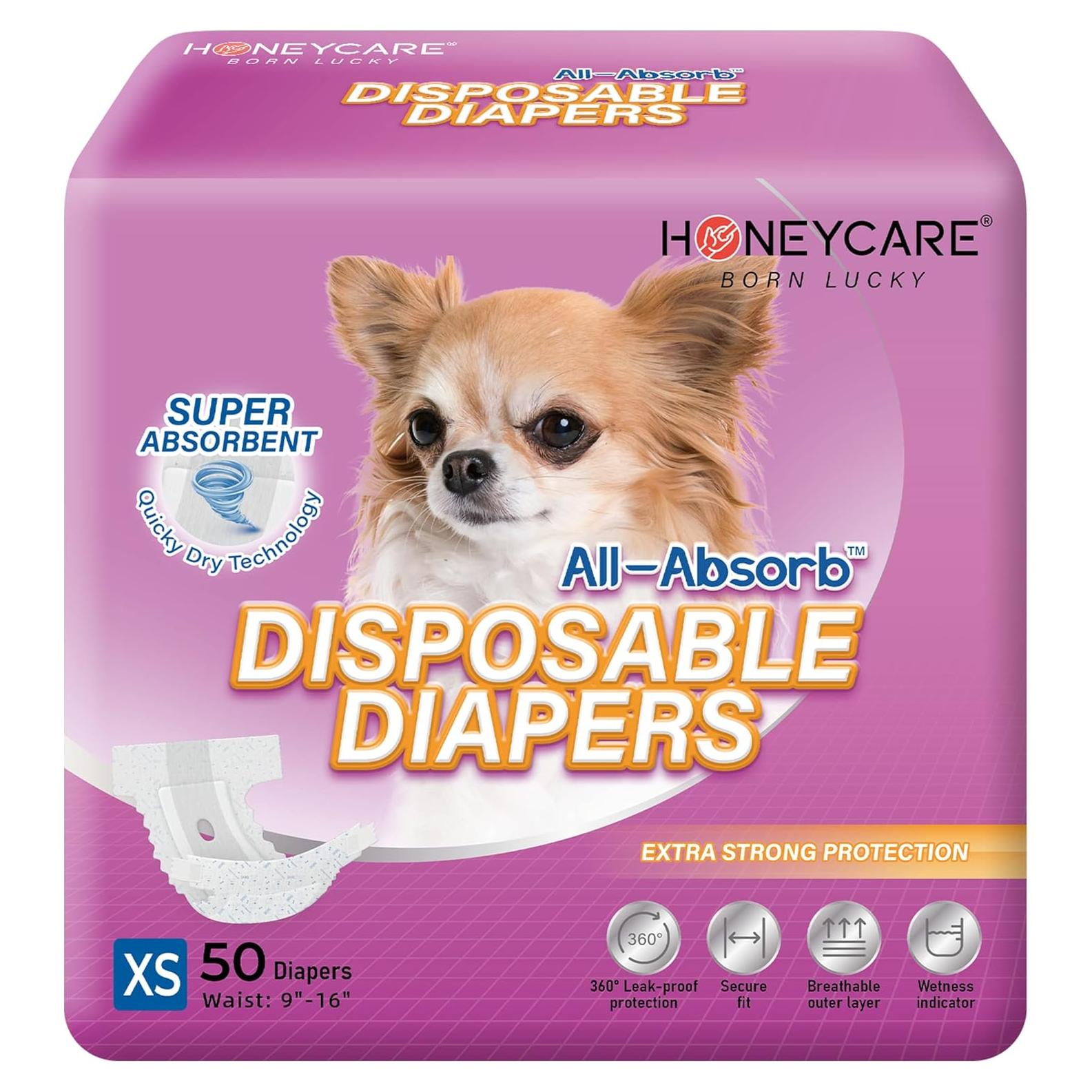 Paquete de 50 Pañales Desechables para Perros Hembras HONEY CARE Extra Pequeño