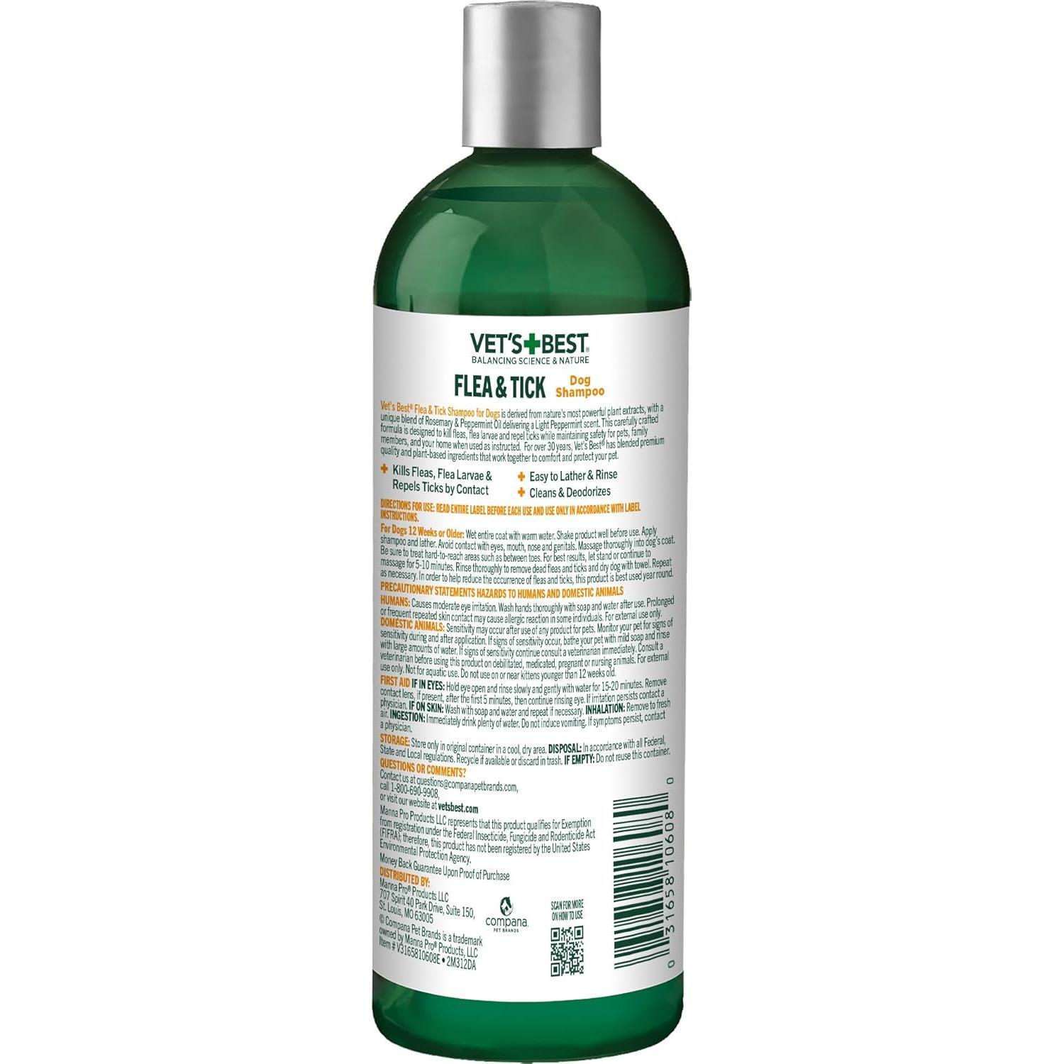 Champú para perros Vet's Best 340 g contra pulgas y garrapatas