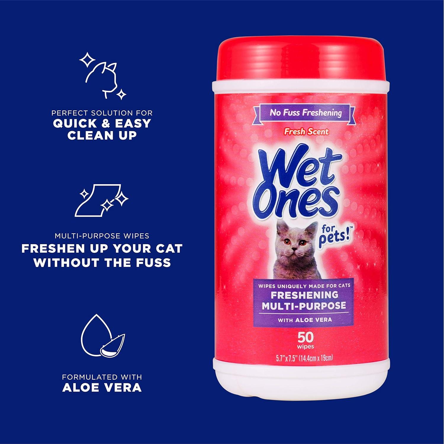 Toallitas Húmedas para Gatos Wet Ones 50 Unidades Aloe Vera
