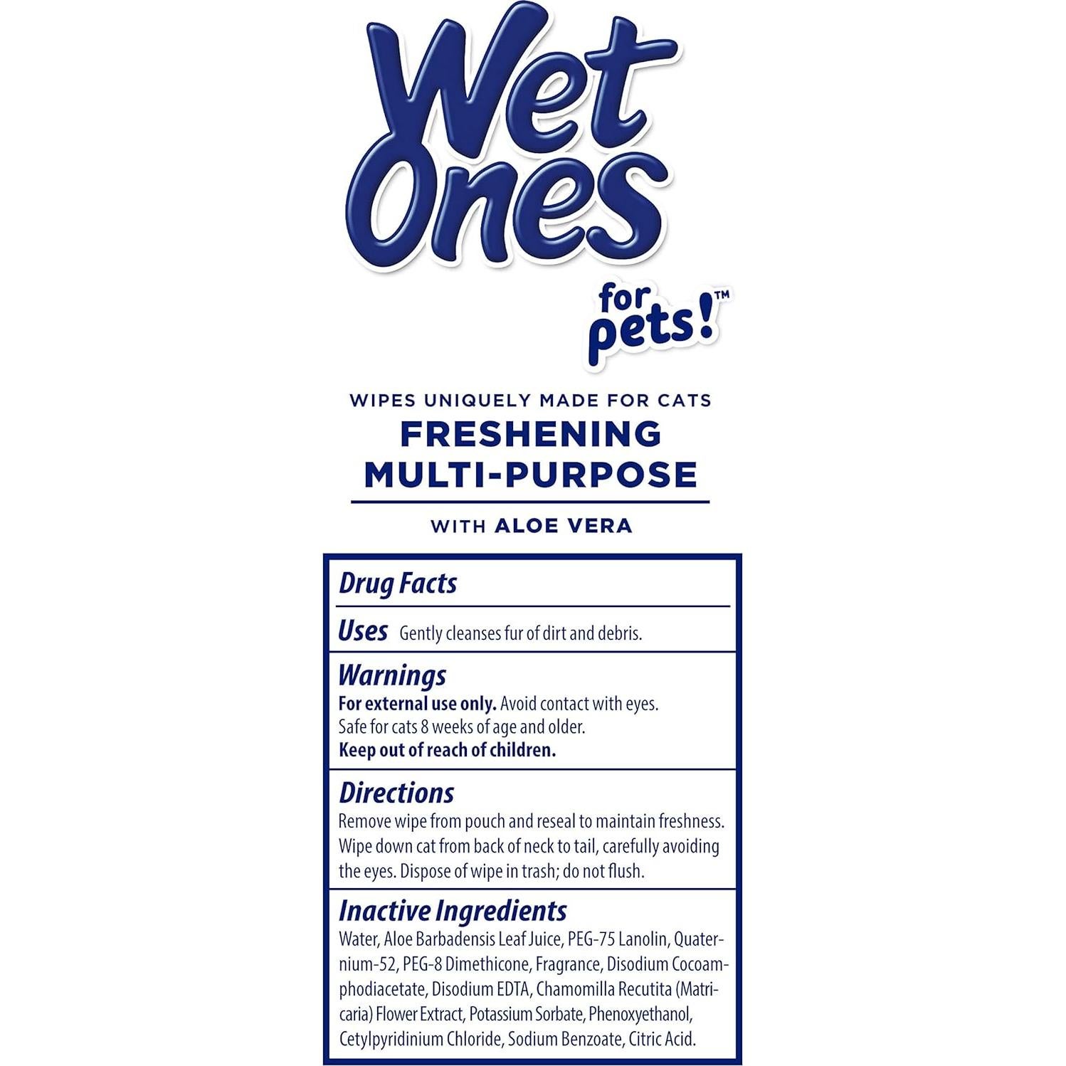 Toallitas Húmedas para Gatos Wet Ones 50 Unidades Aloe Vera