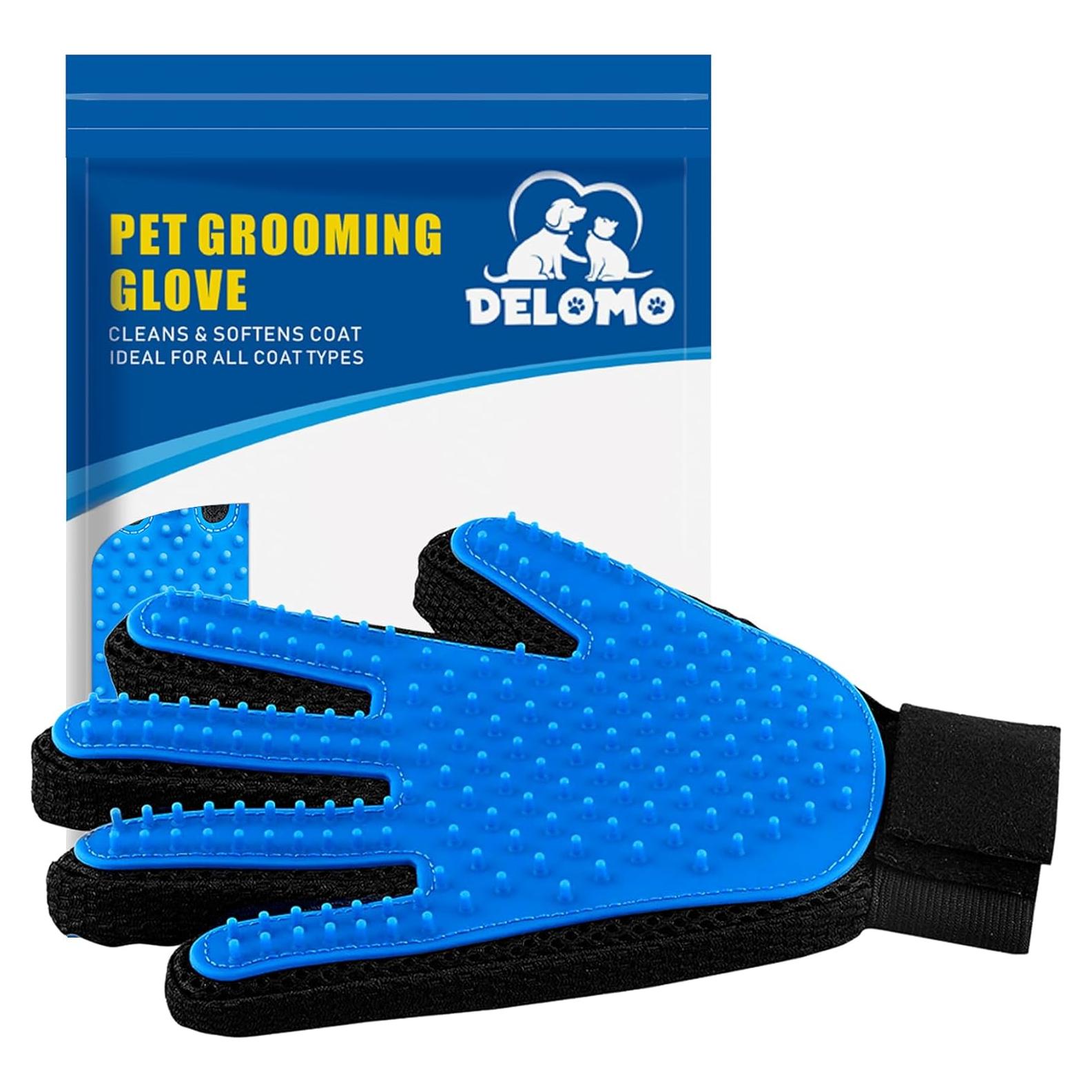 Guante Quitapelos DELOMO para Mascotas Azul - Aseo y Masaje