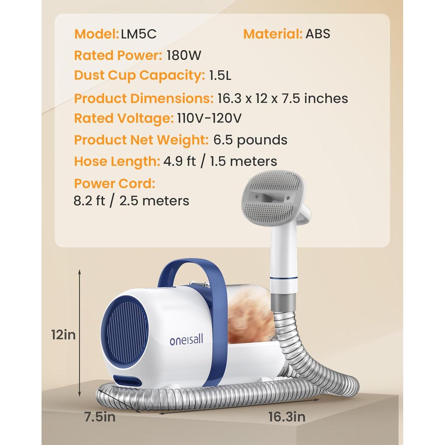 Aspiradora de Pelo de Gato Oneisall 6 en 1 Silenciosa 48 dB