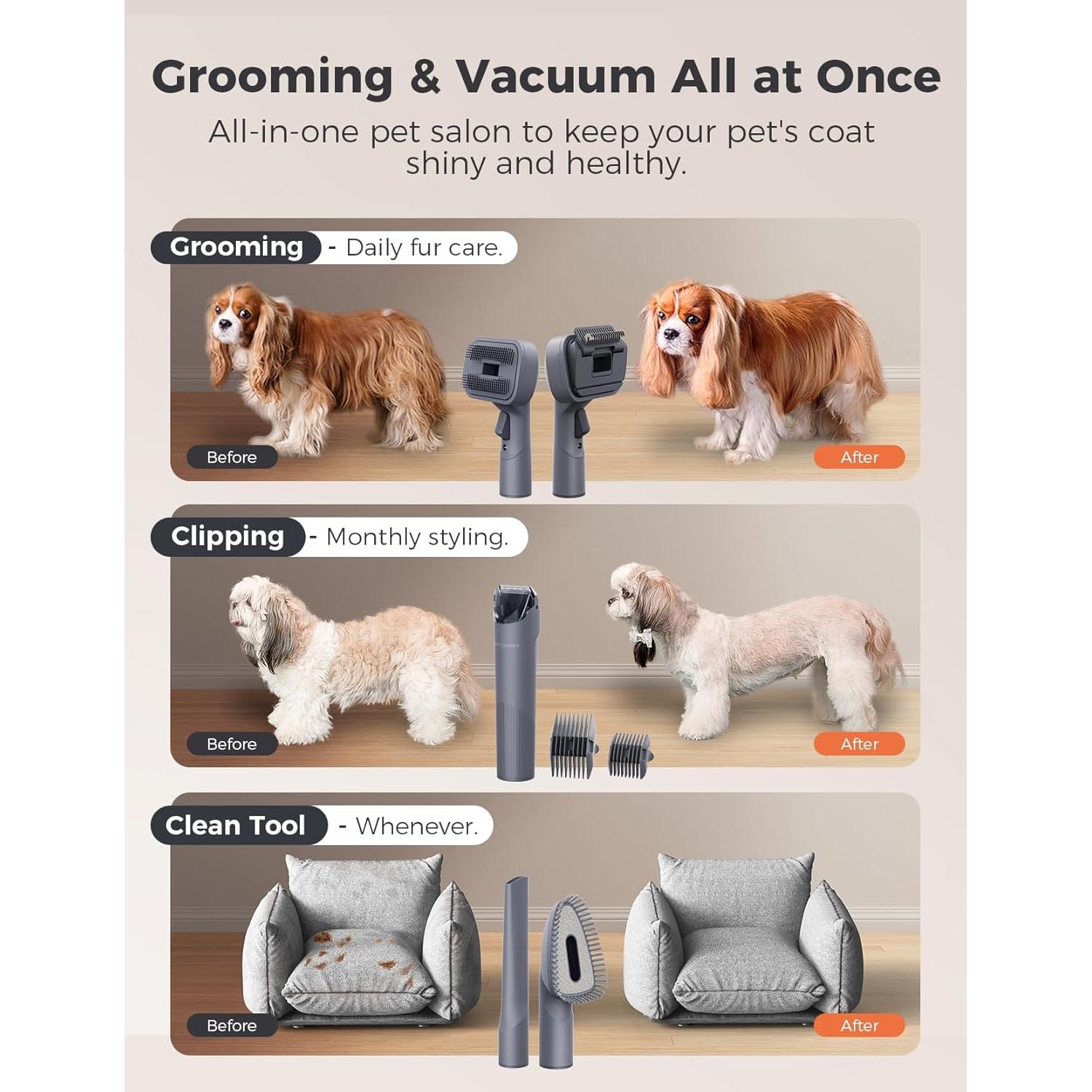 Kit de Aseo para Perros FurEase con Aspiradora 13000Pa y Cortadoras