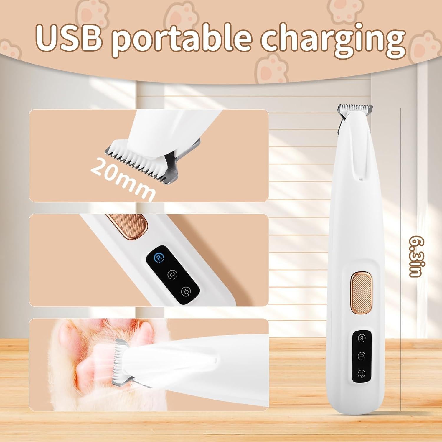 Recortadora Eléctrica Saffory para Patas de Perro con Luz LED