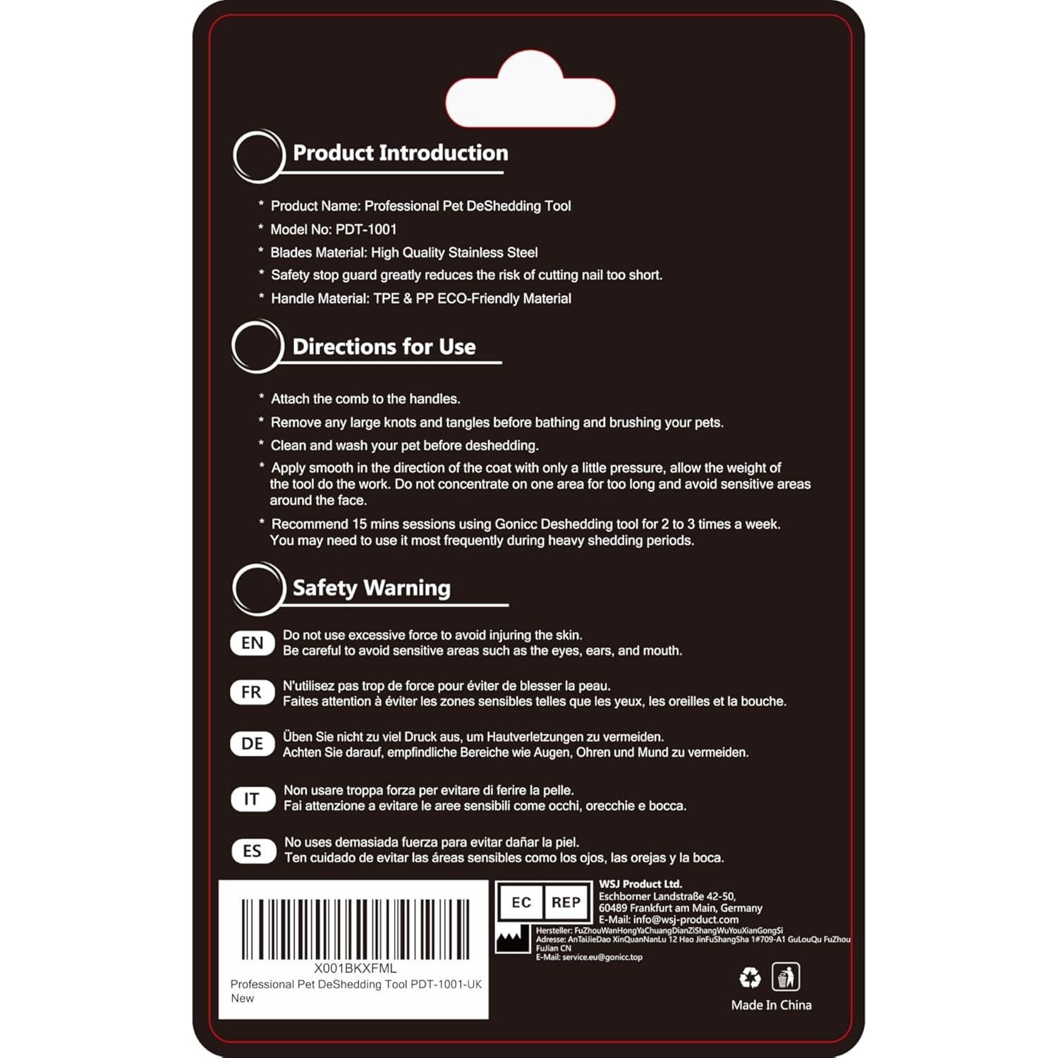 Cepillo Deshedding Gonicc PDT-1001 para Mascotas 18,5cm