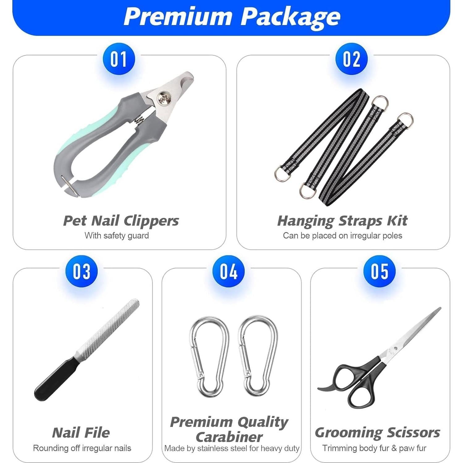 Hamaca Acicalamiento Perros ATESON XL Azul con Cortauñas