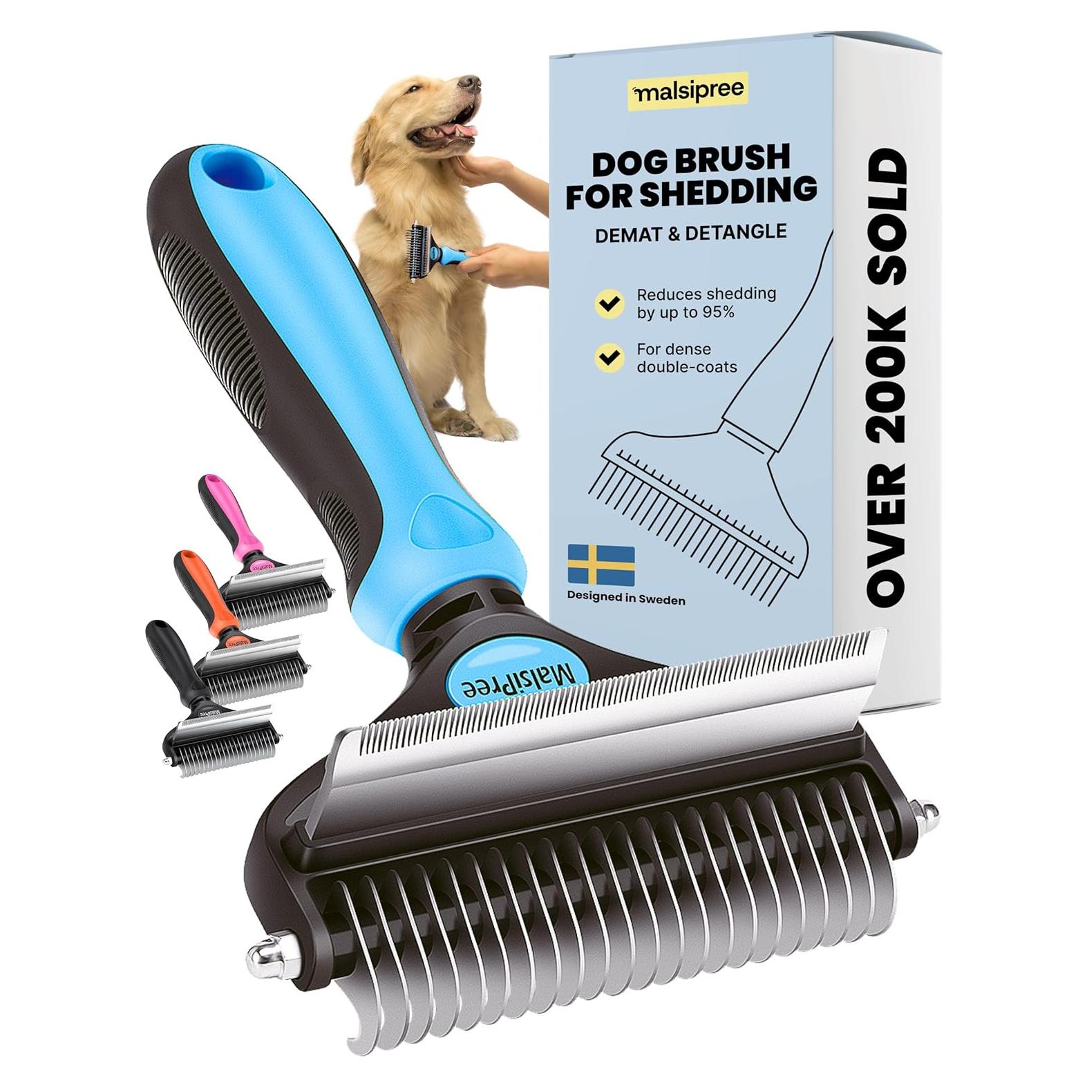 Cepillo para Perros MalsiPree 2 en 1 Deshedding Azul