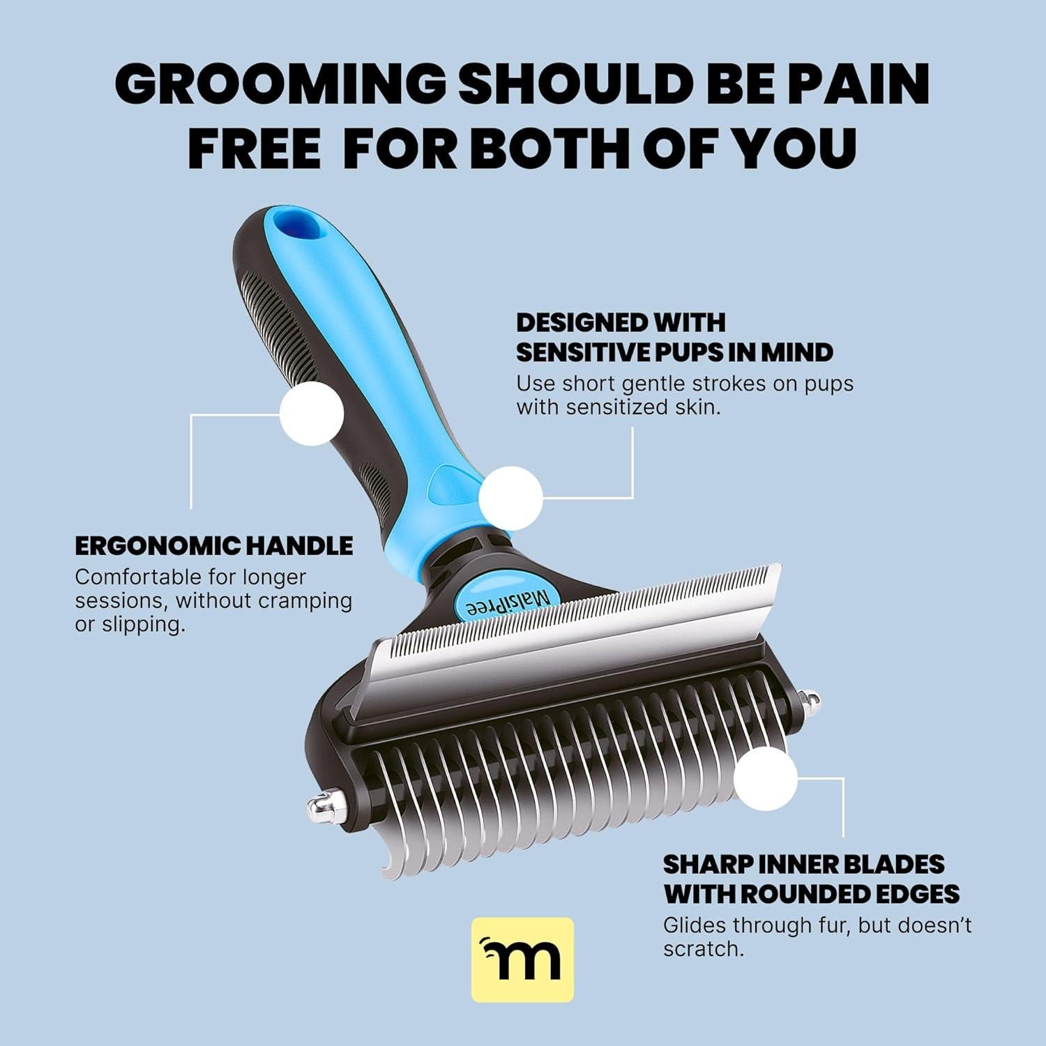 Cepillo para Perros MalsiPree 2 en 1 Deshedding Azul