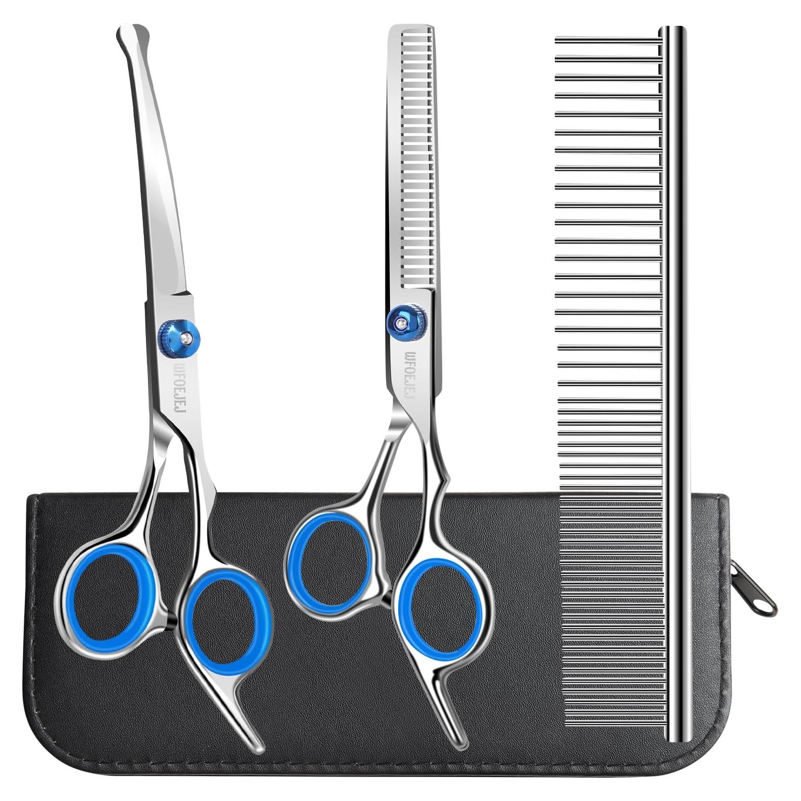 Kit de Tijeras de Aseo para Perros WFOEJEJ 4 en 1 Acero Inoxidable