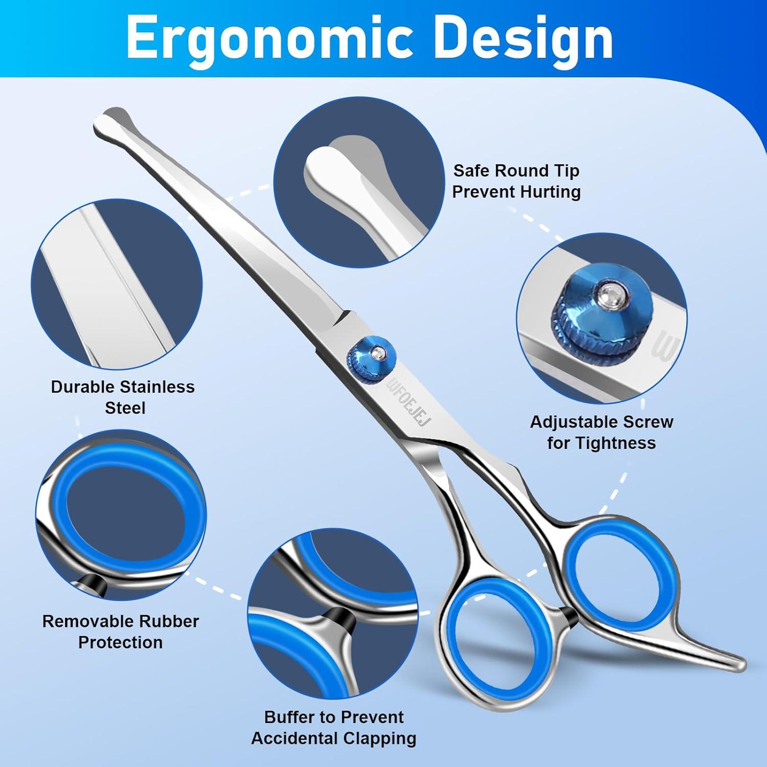 Kit de Tijeras de Aseo para Perros WFOEJEJ 4 en 1 Acero Inoxidable
