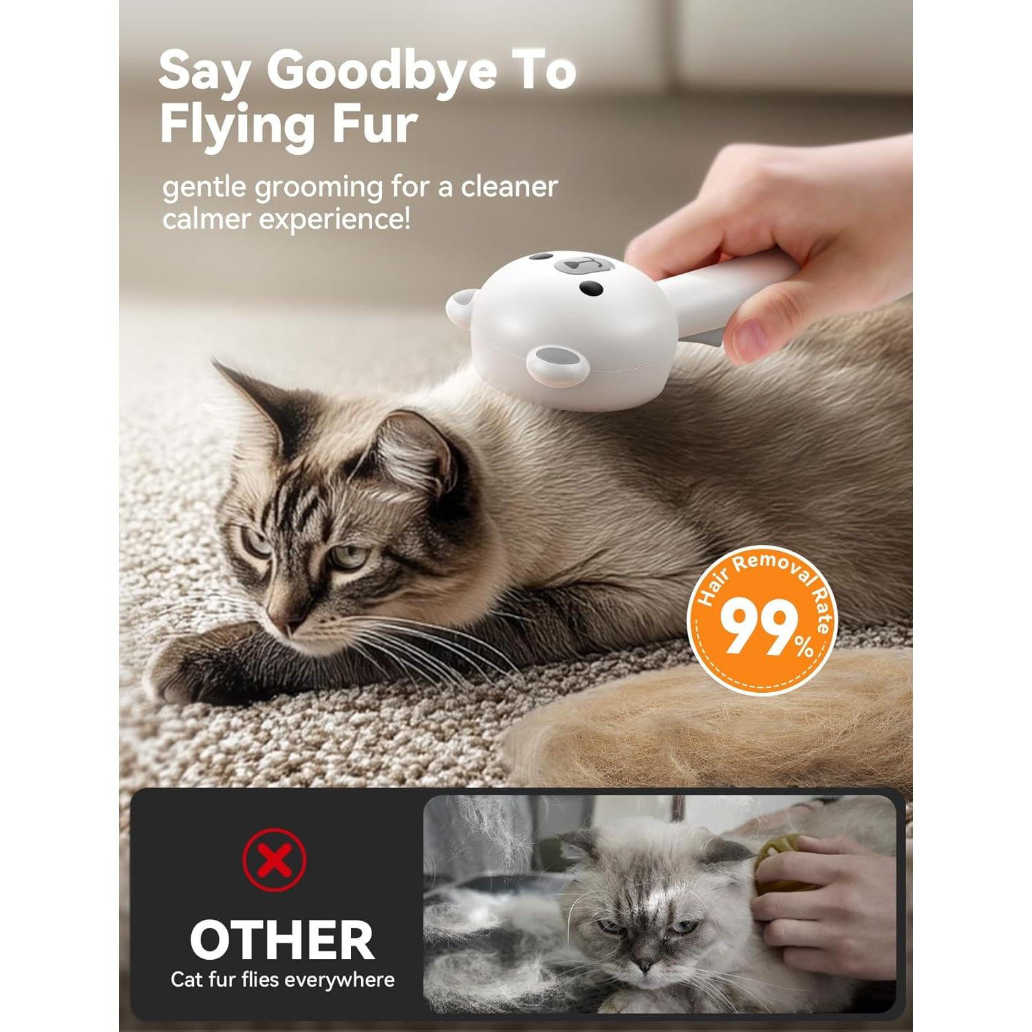 Cepillo de Vapor para Gatos USB 3-en-1 Antiestático