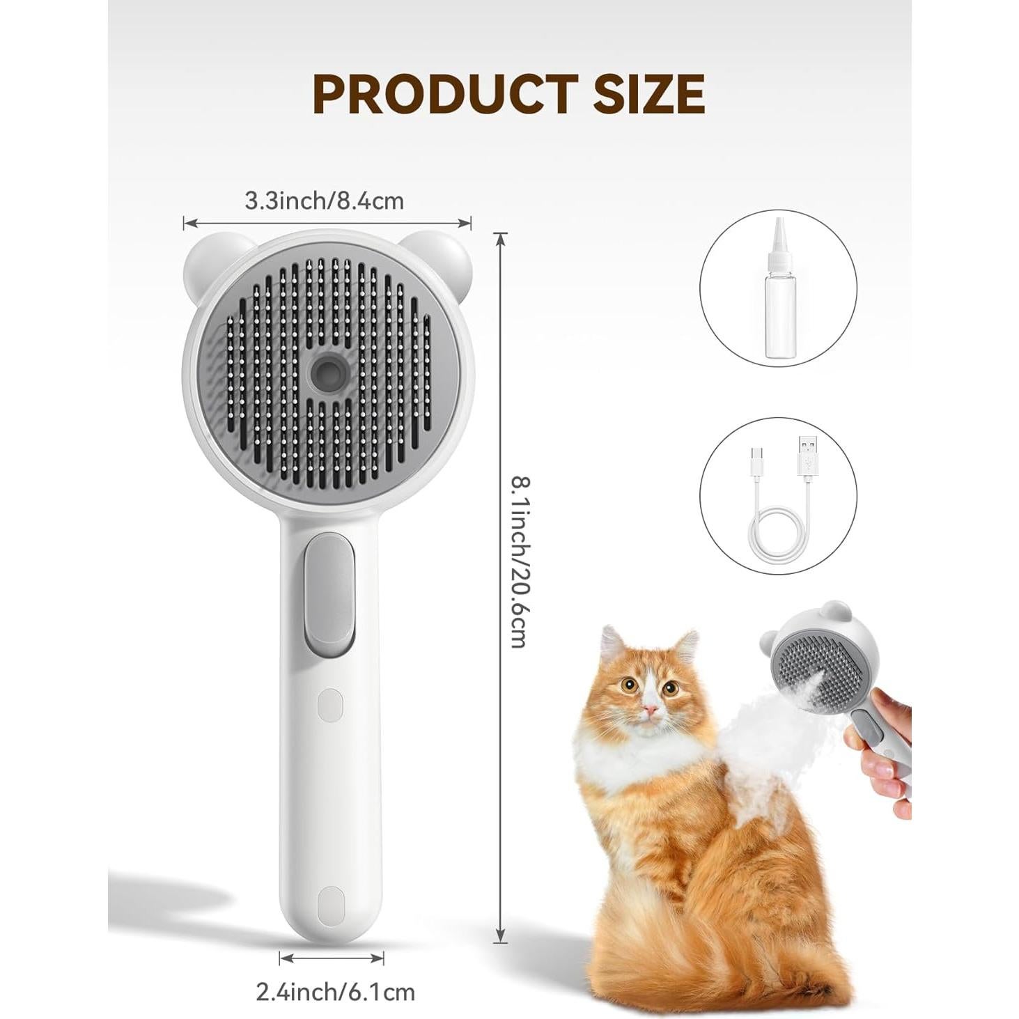 Cepillo de Vapor para Gatos USB 3-en-1 Antiestático