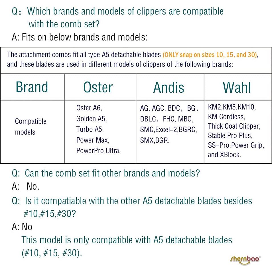 Juego de Peines de Acero Inoxidable Shernbao para Cortadoras A5