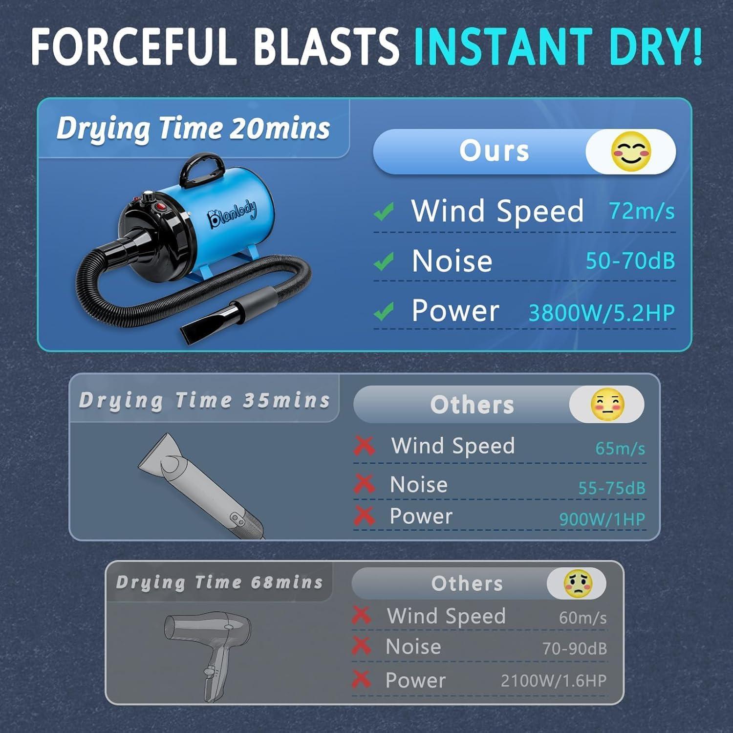 Secador de Pelo Profesional para Perros Blanlody 3800W Azul