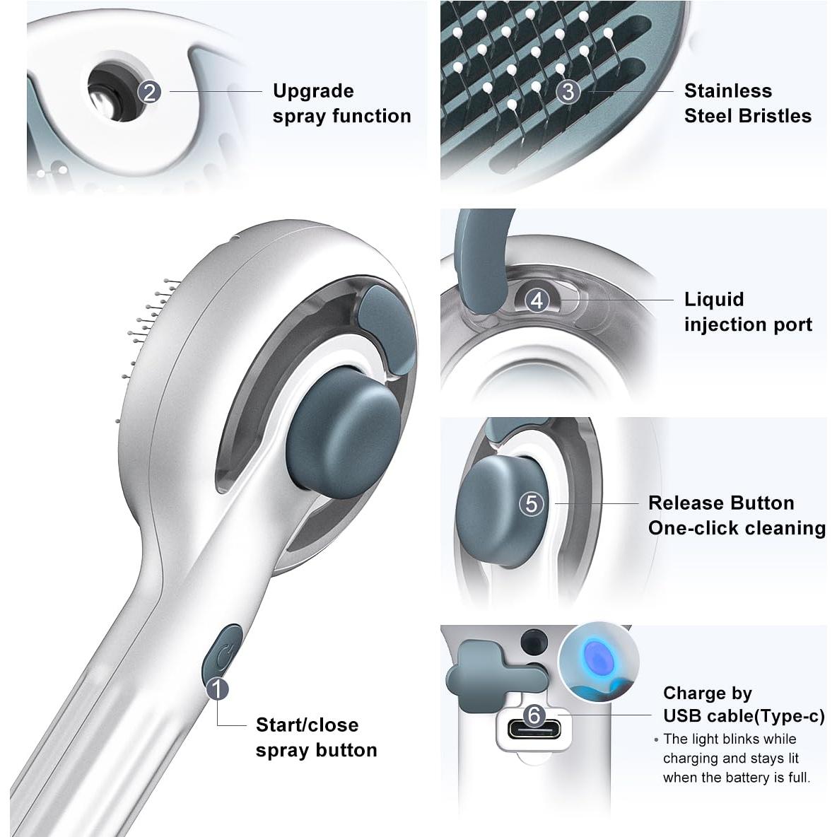 Cepillo de Vapor para Mascotas Qerilo 3 en 1 - Acicalamiento