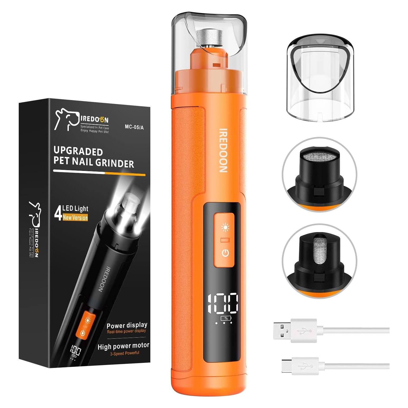 Muelas de Uñas Eléctricas IREDOON 3 Velocidades LED Naranja