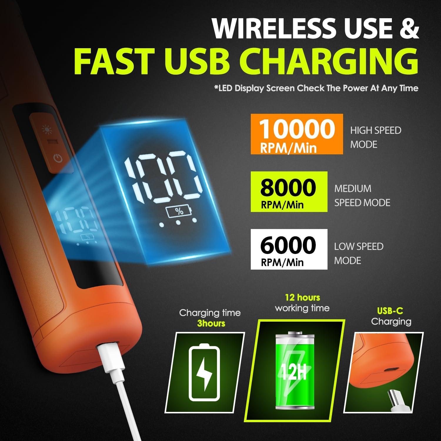 Muelas de Uñas Eléctricas IREDOON 3 Velocidades LED Naranja