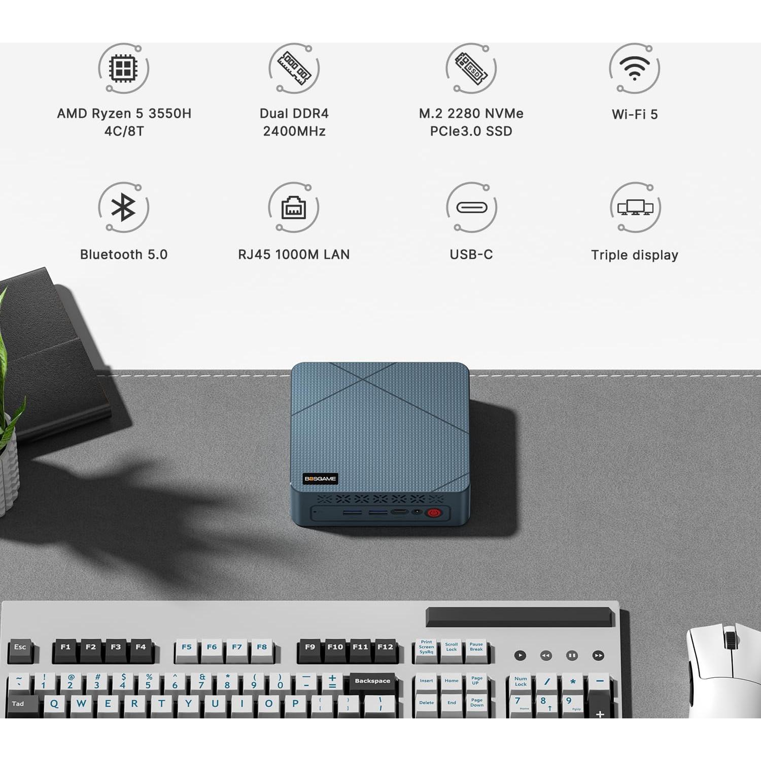 Mini PC BOSGAME E2 Ryzen 5 16GB RAM 512GB SSD Doble HDMI