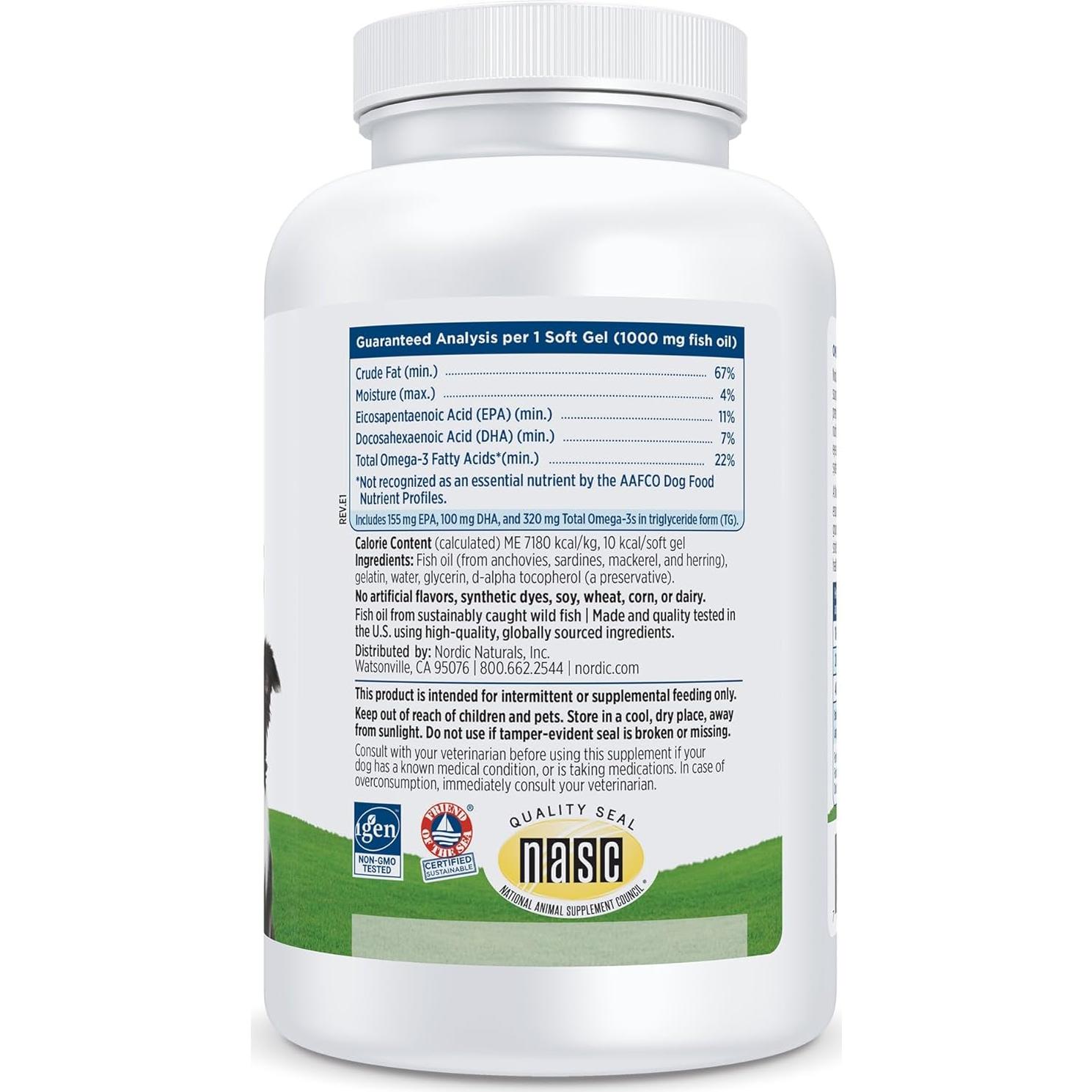 Omega-3 para Mascotas Nordic Naturals 180 Gelatinas 330 mg