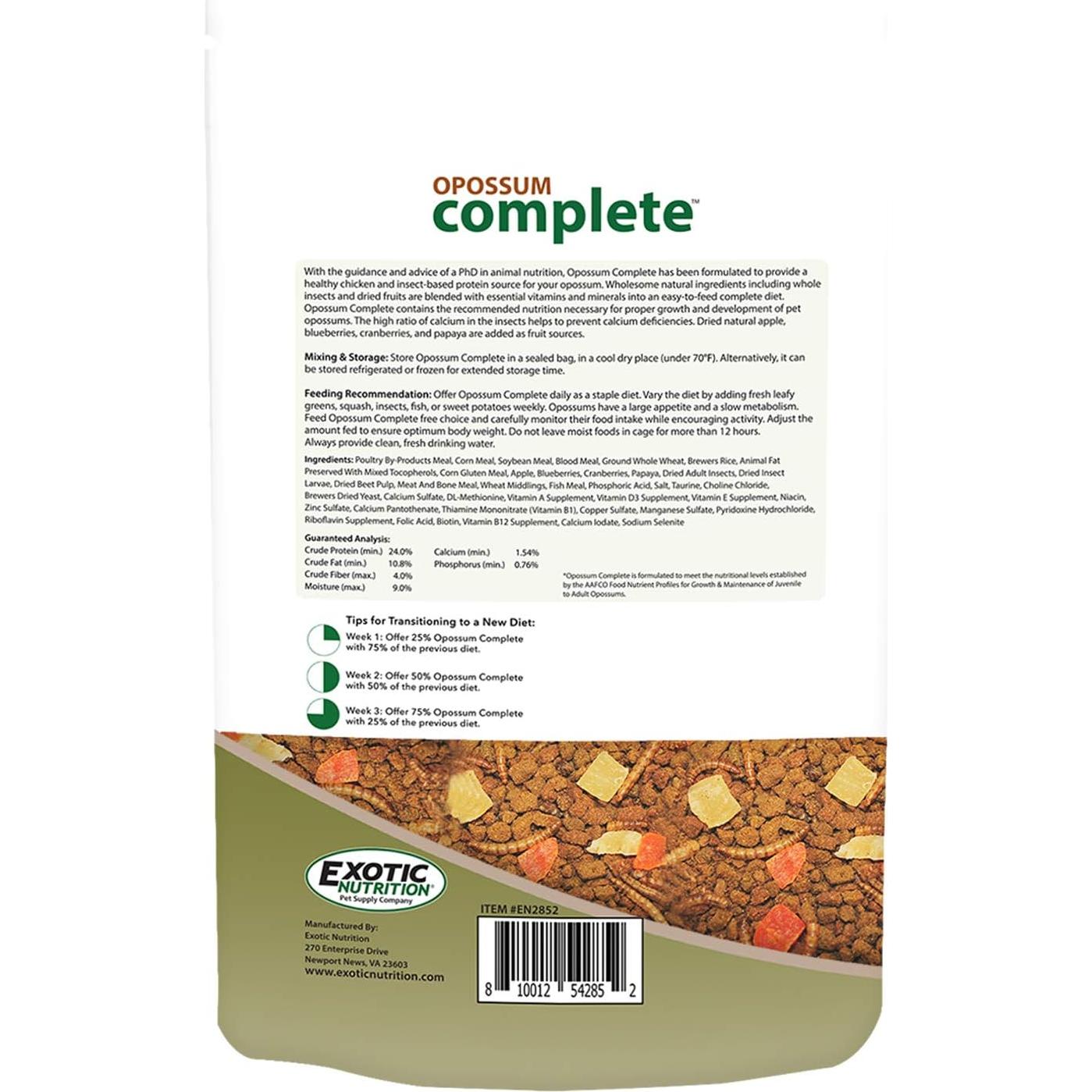 Comida para Opossum Exotic Nutrition 0.45 kg Dieta Completa