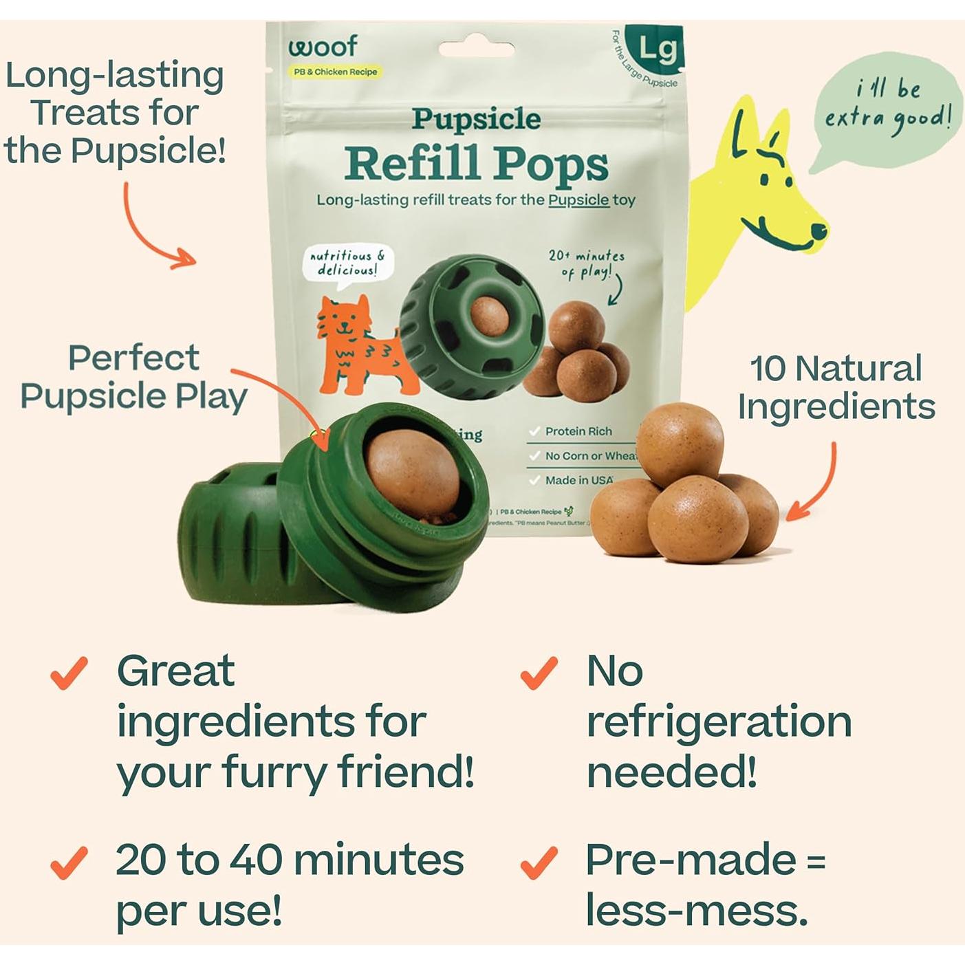 WOOF Pupsicle Recarga Pops Grandes 7 Unidades para Perros