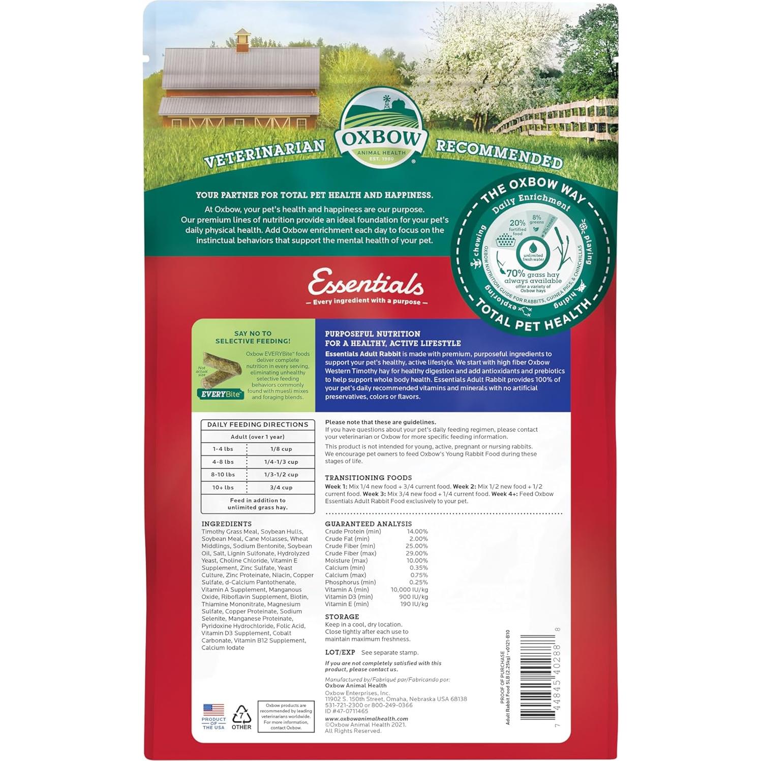 Comida para Conejos Adultos Oxbow 5 lbs Heno Timothy