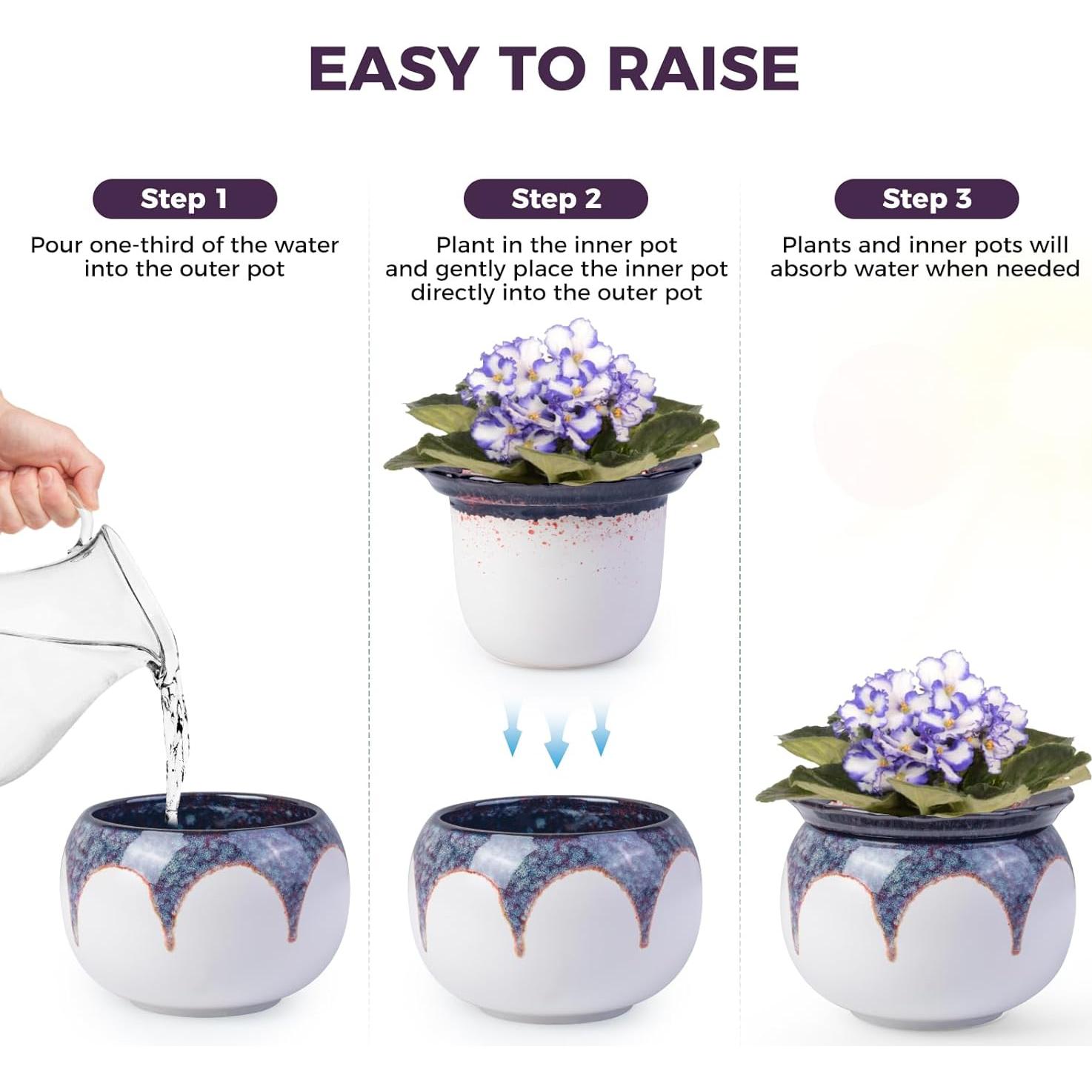 Maceta de Autorriego BUYMAX 15 cm Cerámica Violeta Africana