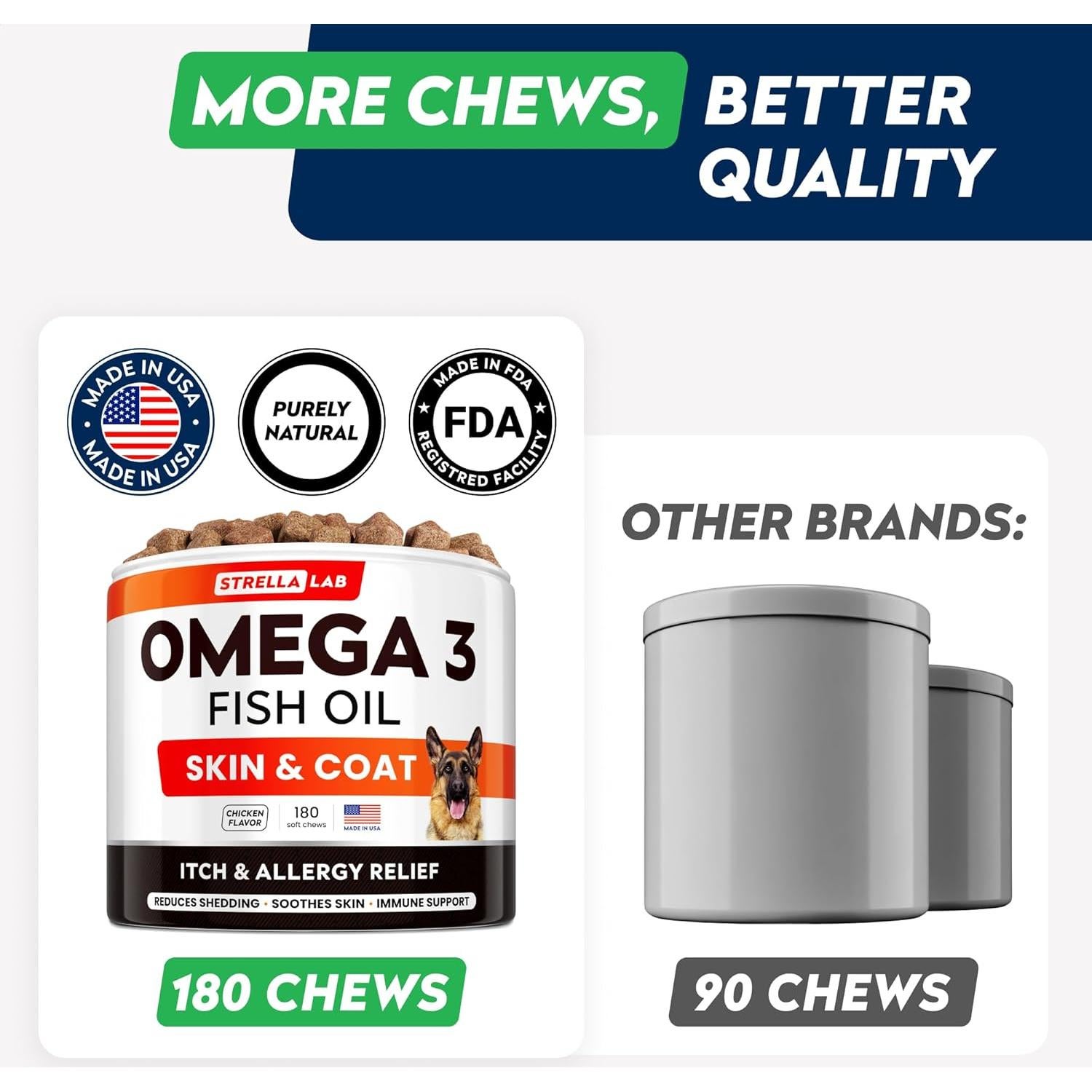 Golosinas Omega 3 para Perros STRELLALAB 180Ct Sabor Pollo