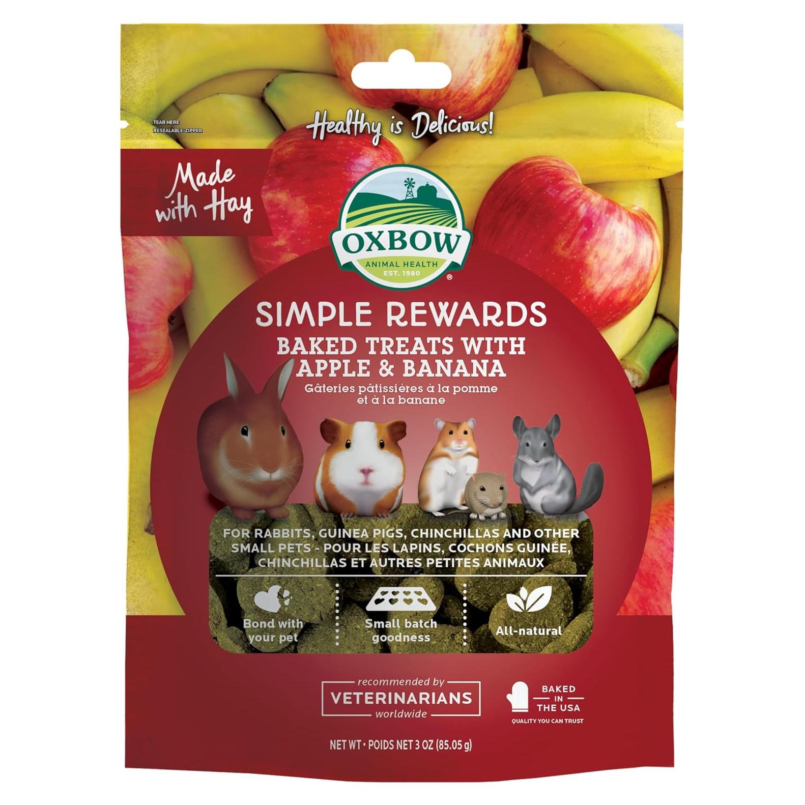 Golosinas Oxbow para Conejos y Cobayas Manzana y Plátano 85g