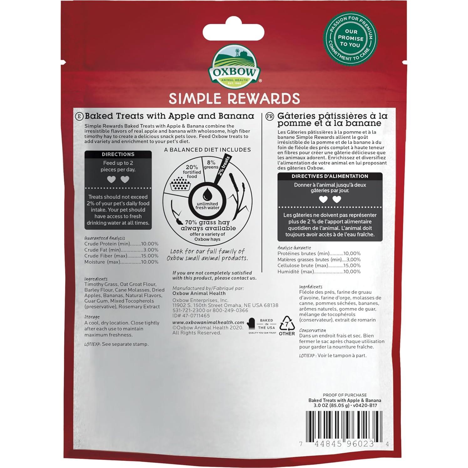 Golosinas Oxbow para Conejos y Cobayas Manzana y Plátano 85g