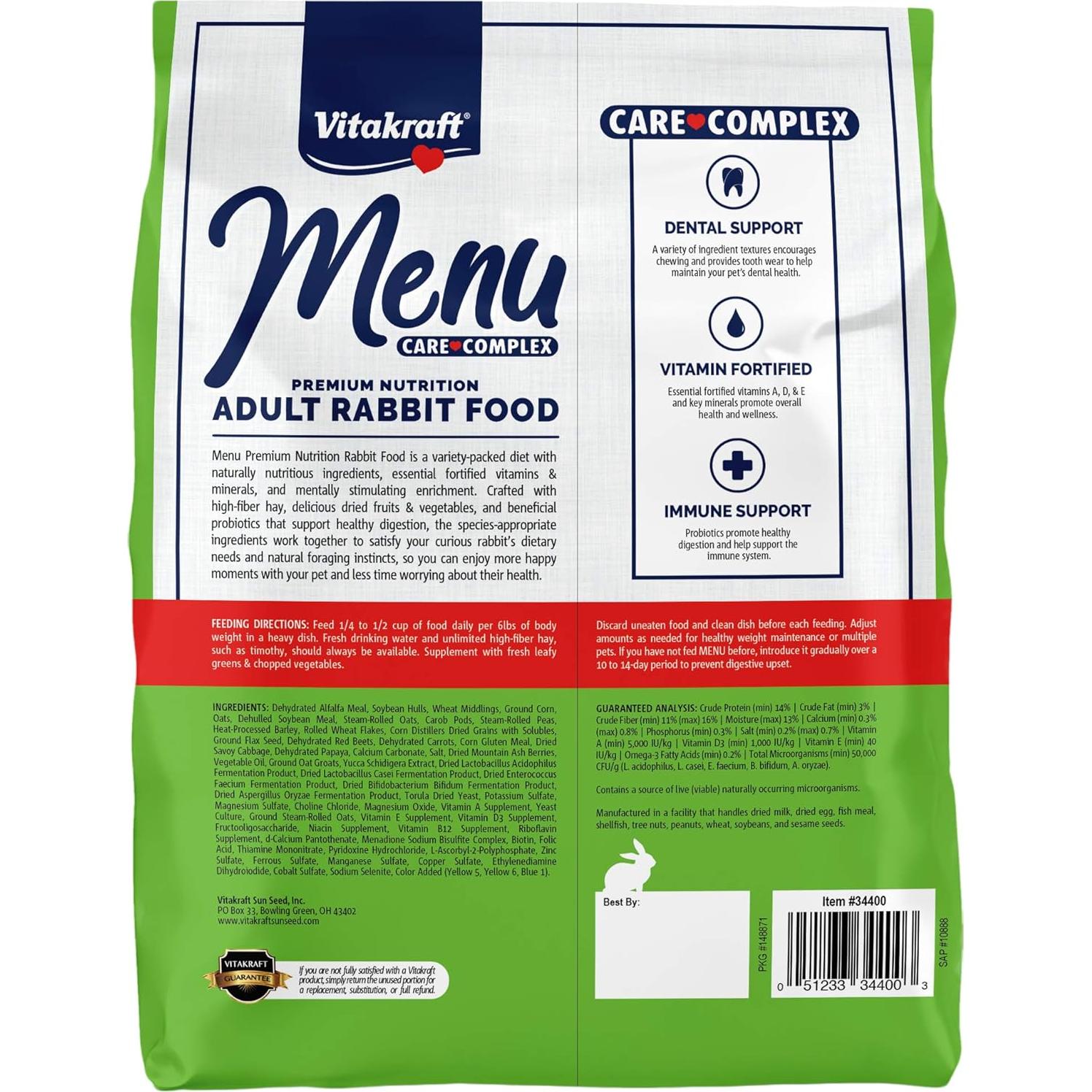 Alimento Premium para Conejos Vitakraft 2,27 kg - Mezcla de Pellets y Verduras