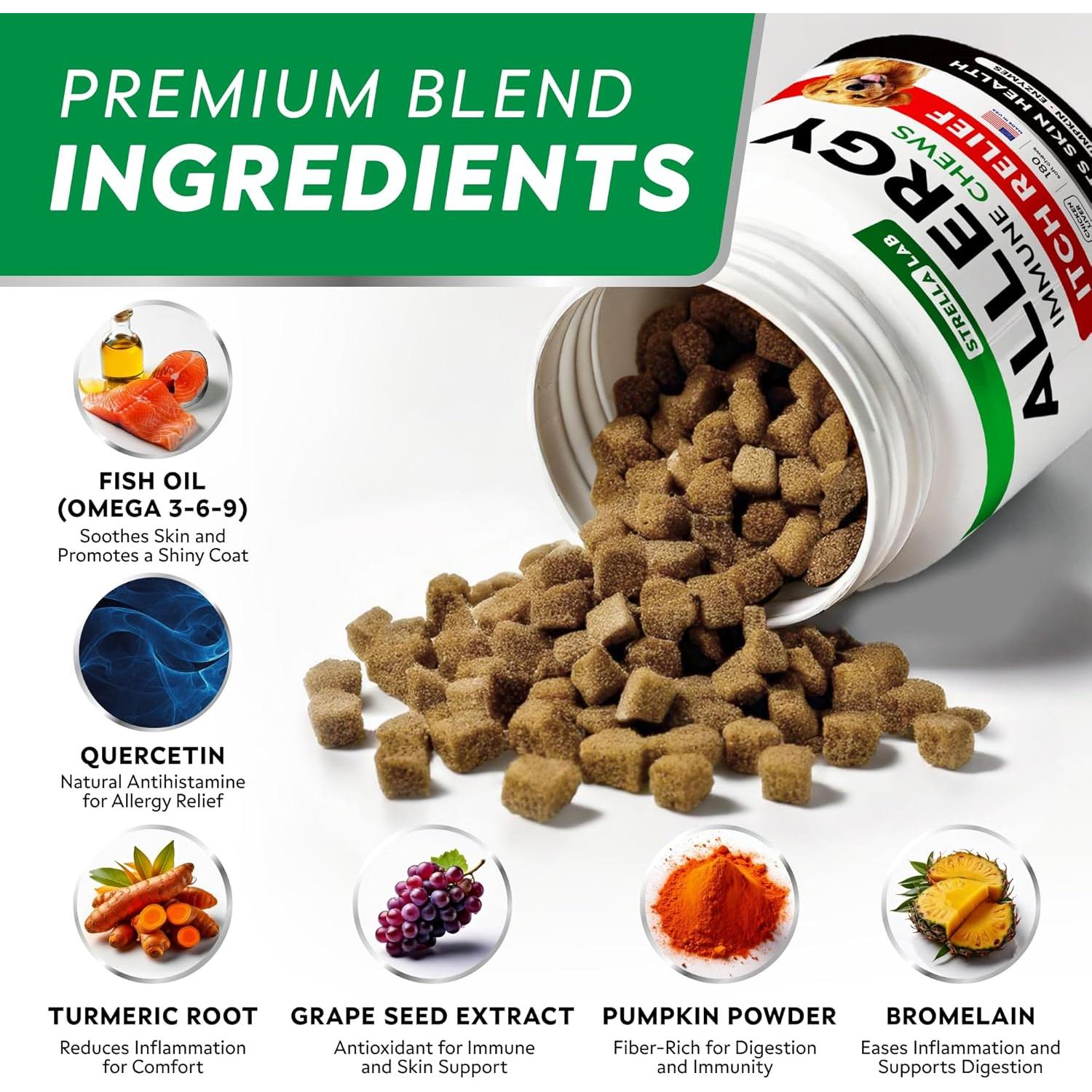 StrellaLab Masticables Antialérgicos para Perros 180 Ct