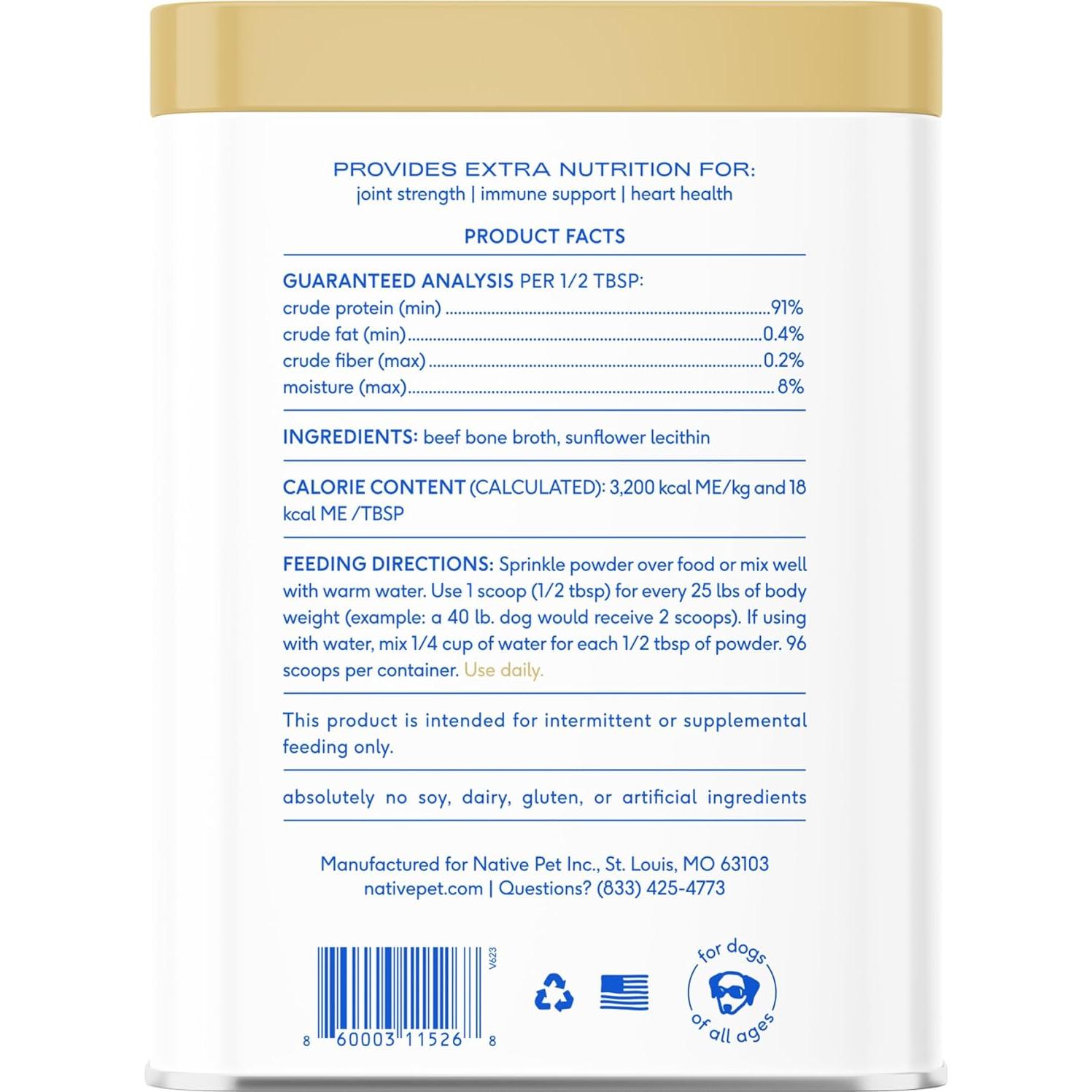 Caldo de Hueso para Perros y Gatos Native Pet 96 Porciones