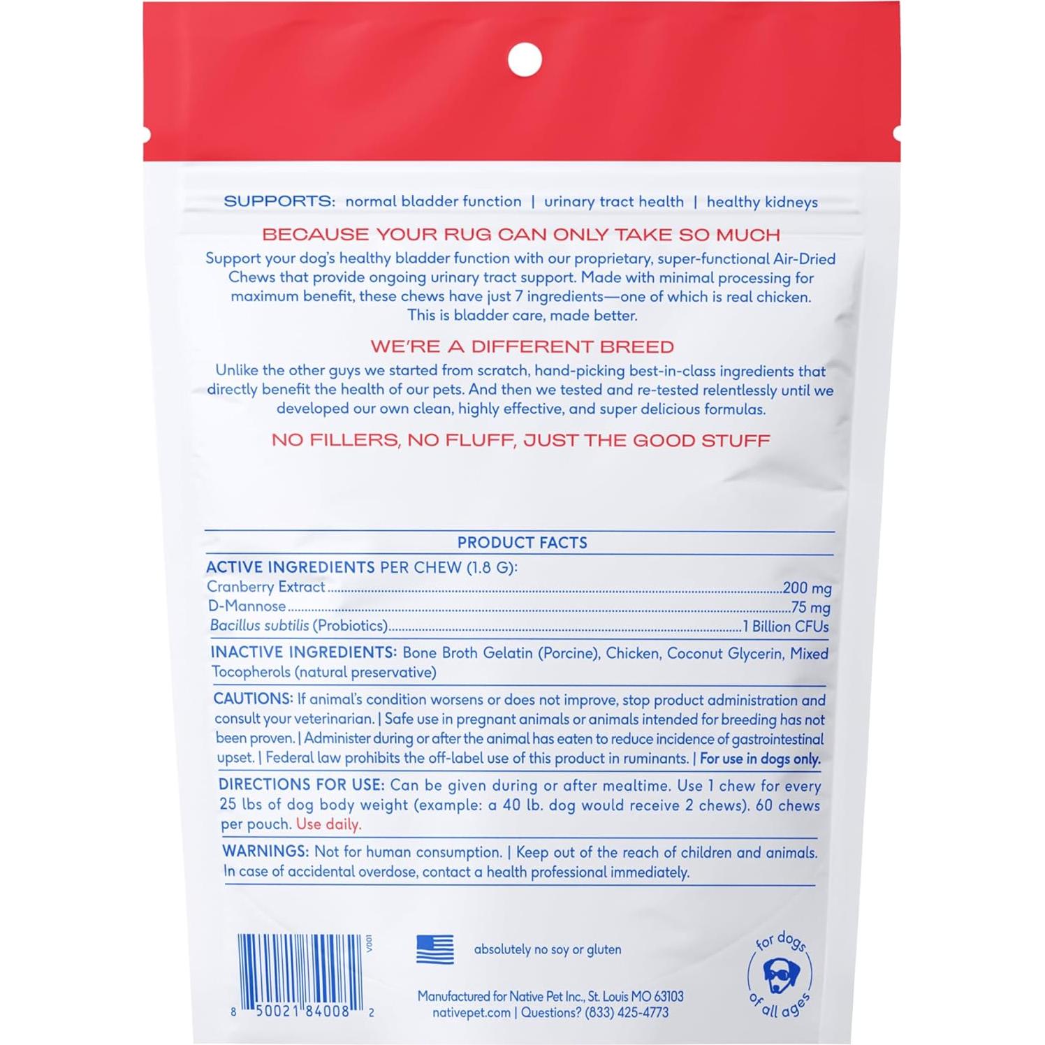 Suplemento UTI para Perros Native Pet 60 Masticables