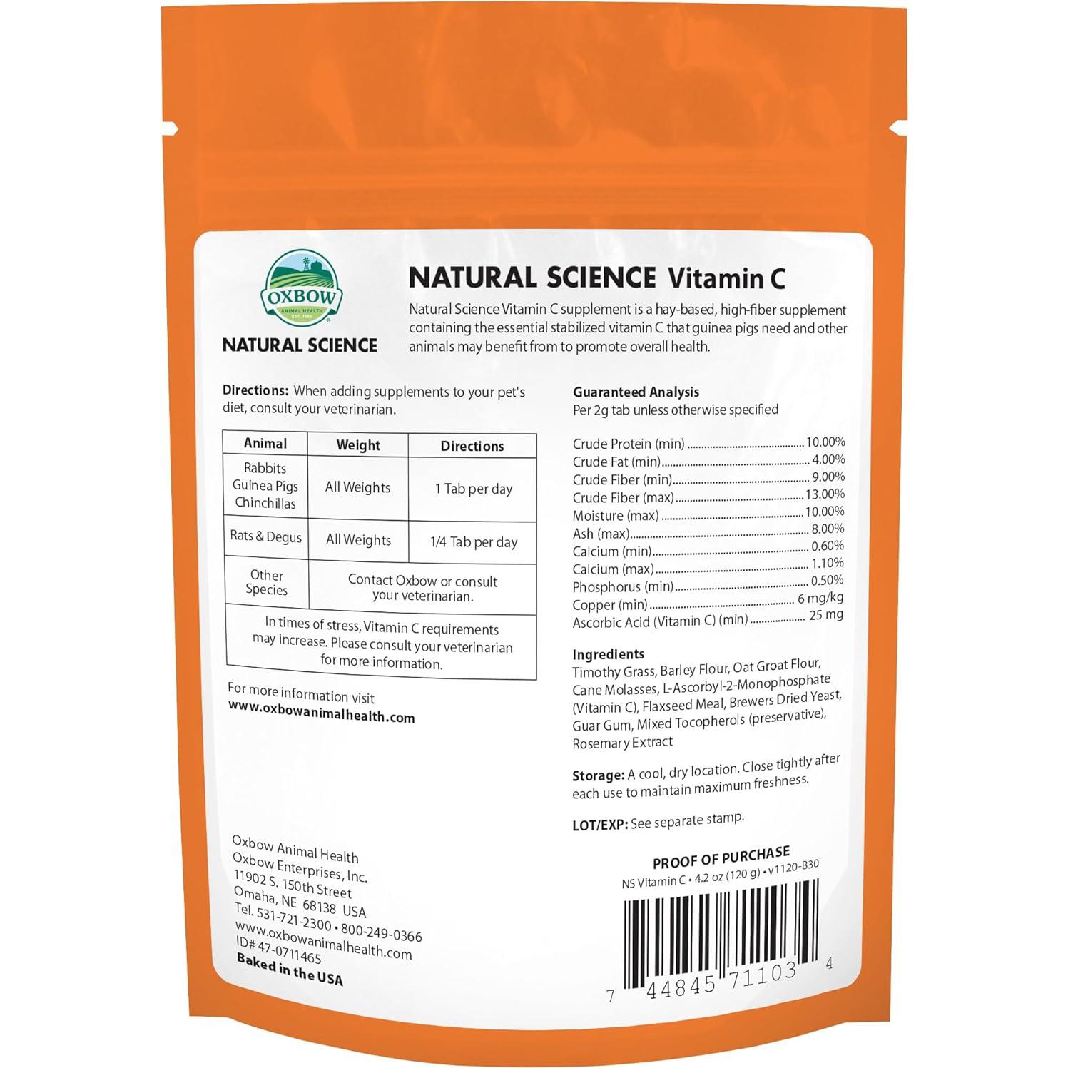 Suplemento Vitamina C Natural Science Oxbow 120g para Cobayas