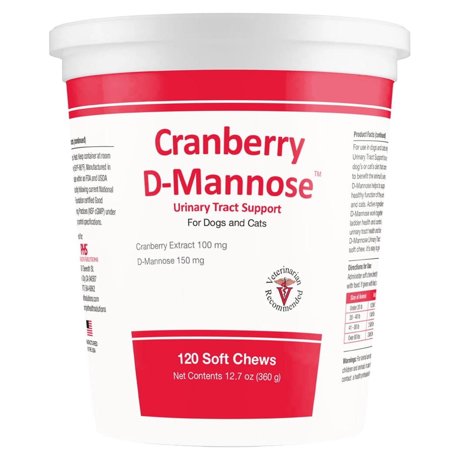 Suplemento D-Mannosa Arándano 120 Masticables para Gatos y Perros