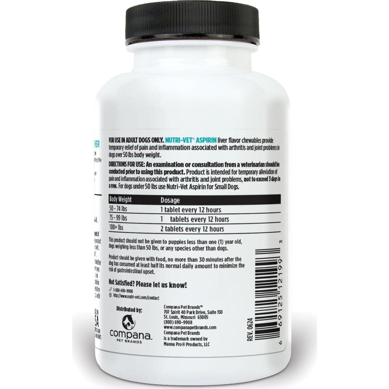 Aspirina Nutri-Vet 300mg para Perros Grandes - 75 Tabletas