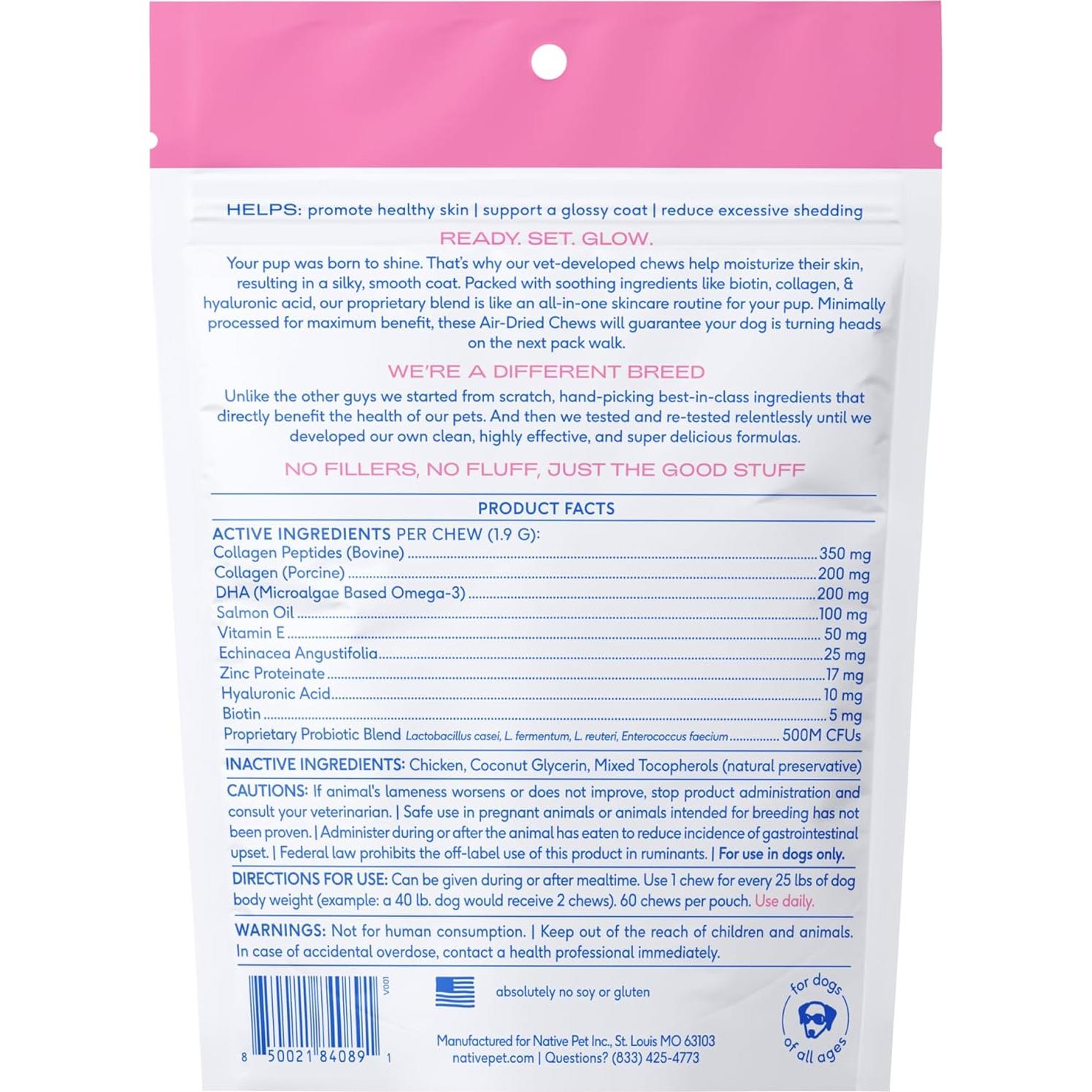 Suplemento para Piel y Pelaje Perros Native Pet 60 Chews