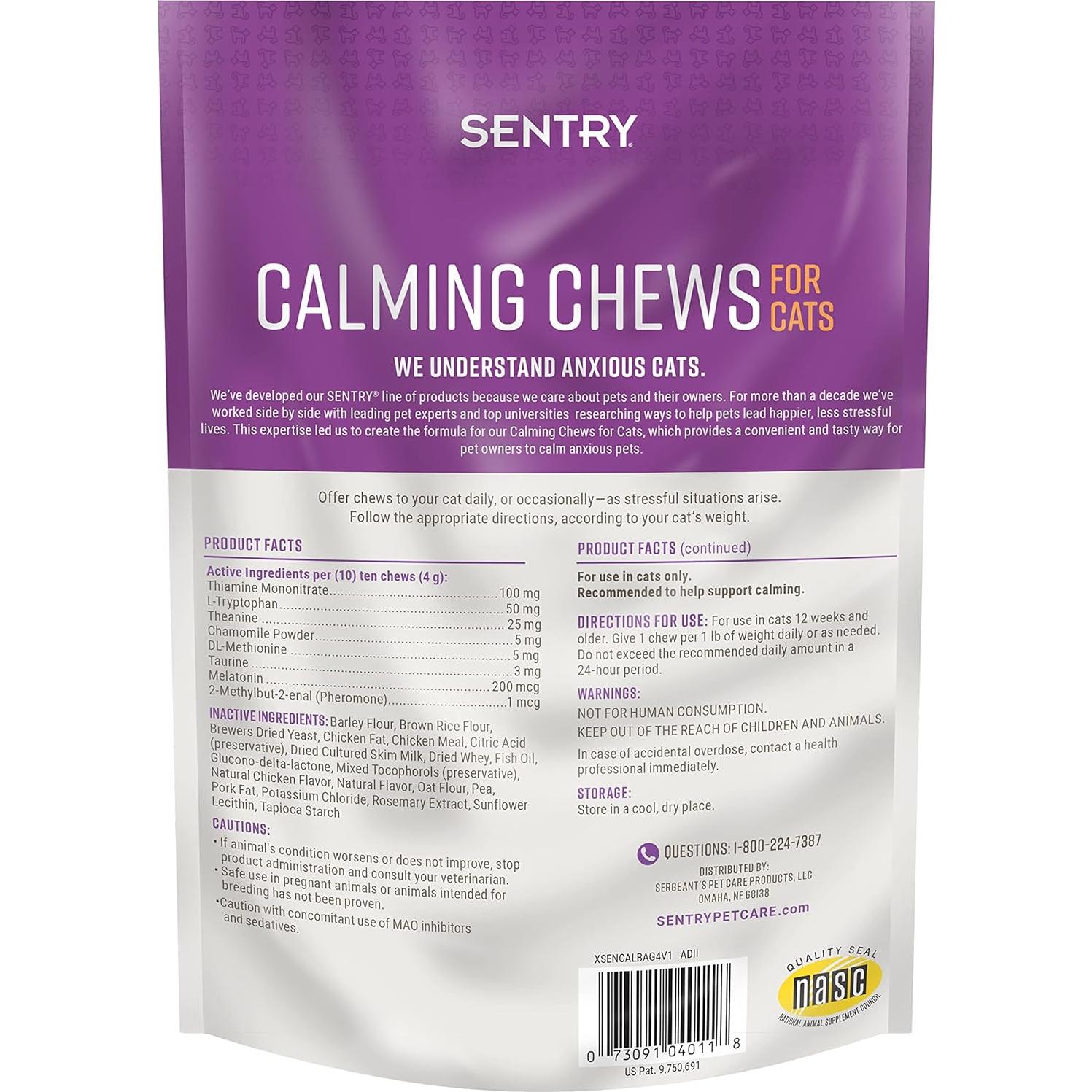 Sentry Calming Chews para Gatos 113g - Suplemento Antiestrés