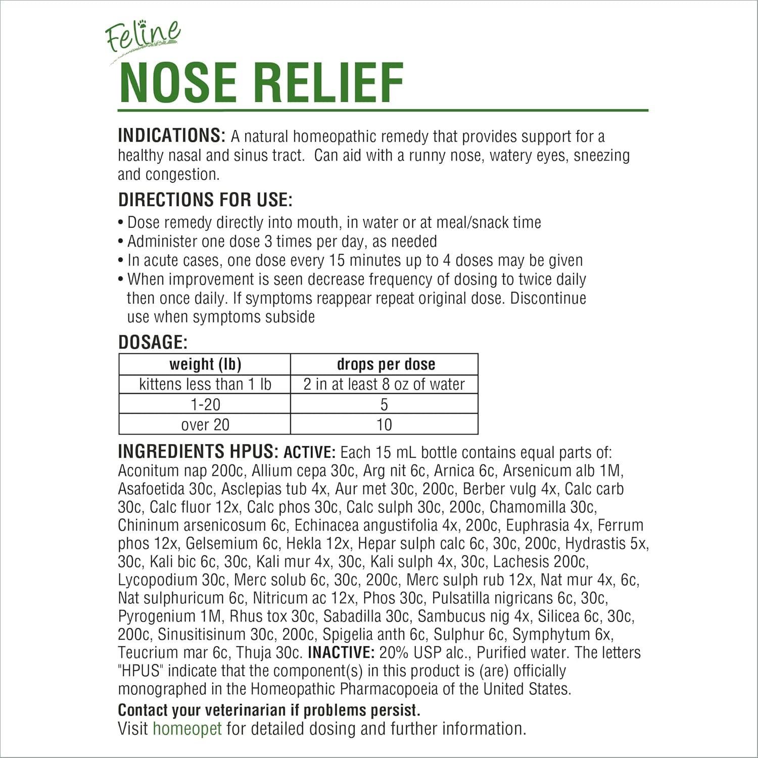 HomeoPet Alivio Nasal para Gatos 15 ml - Suplemento Natural