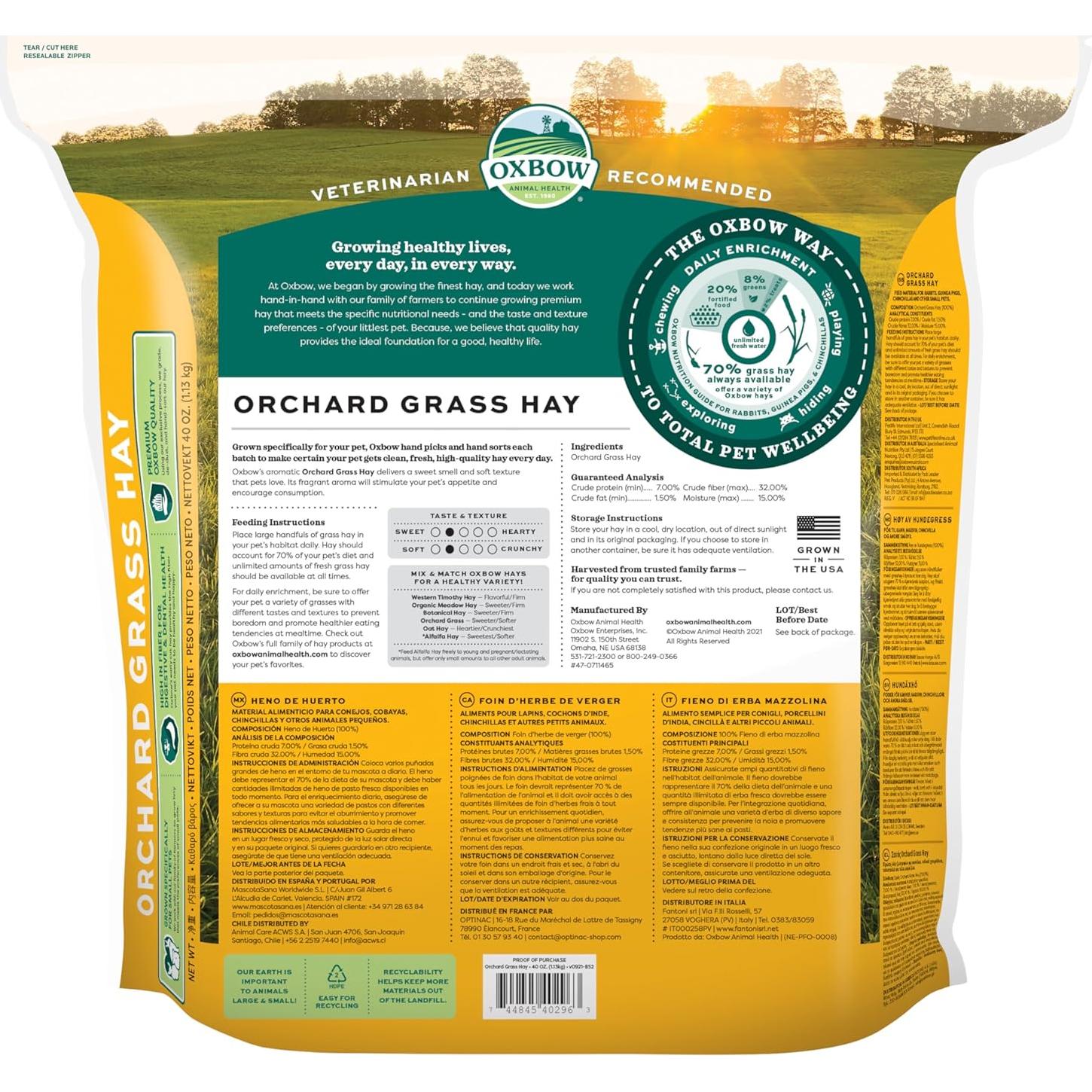 Heno de Hierba de Huerto Oxbow 1134g para Conejos y Cobayas