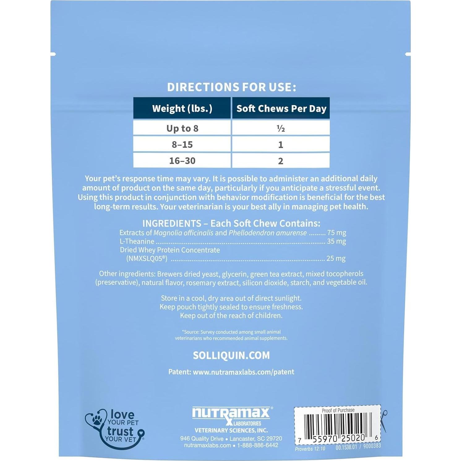 Suplemento Nutramax Solliquin 75 Masticables para Perros y Gatos