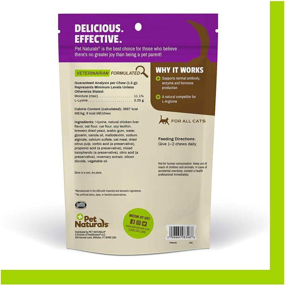 Pet Naturals L-Lisina para Gatos 60 Masticables Sabor Pollo