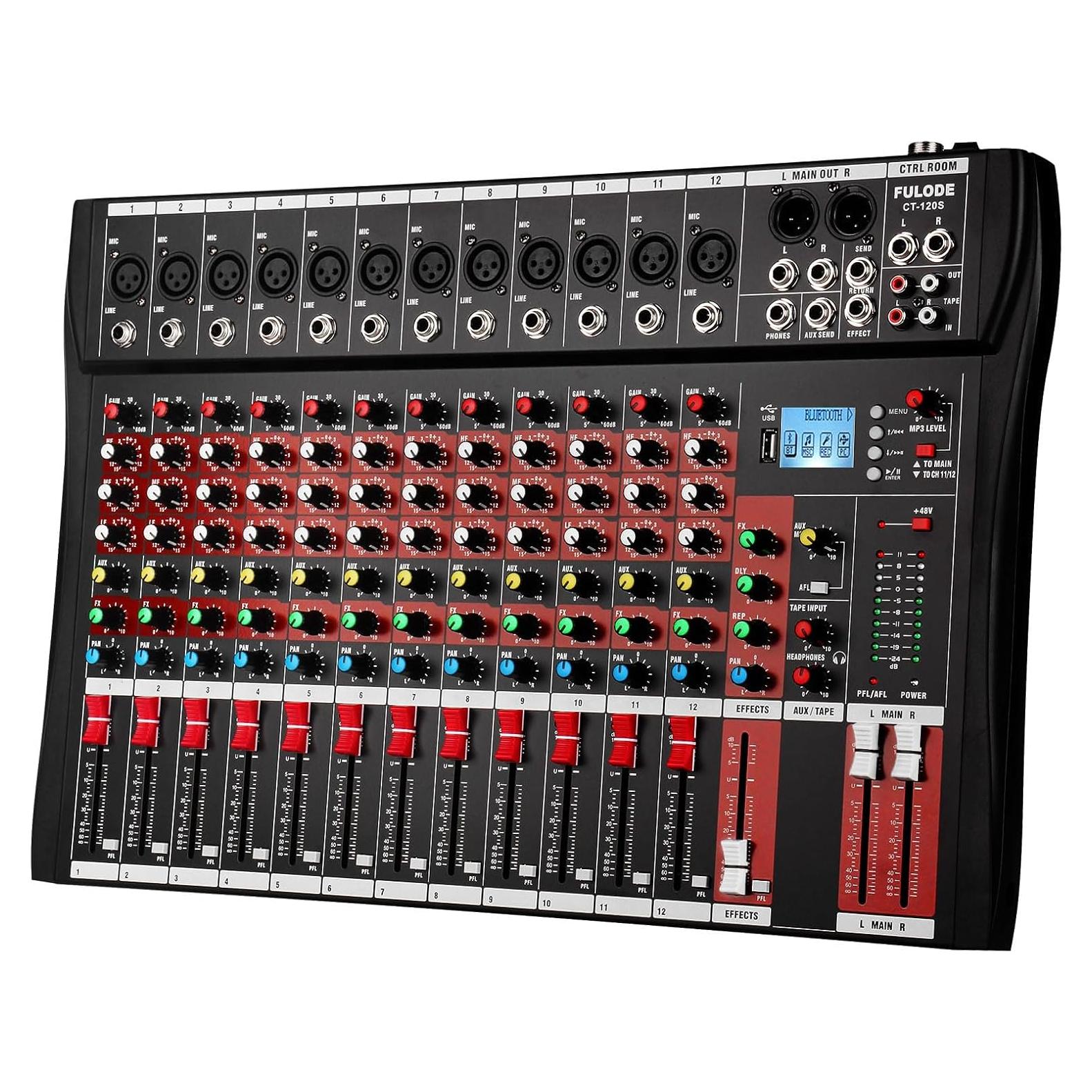 Mezclador de Audio FULODE CT120 de 12 Canales con Bluetooth