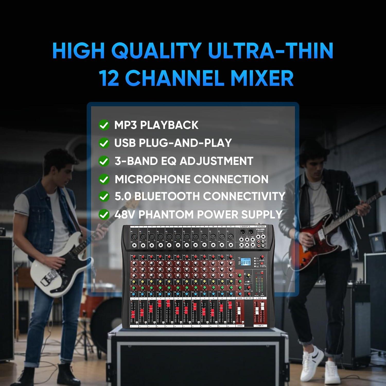 Mezclador de Audio FULODE CT120 de 12 Canales con Bluetooth