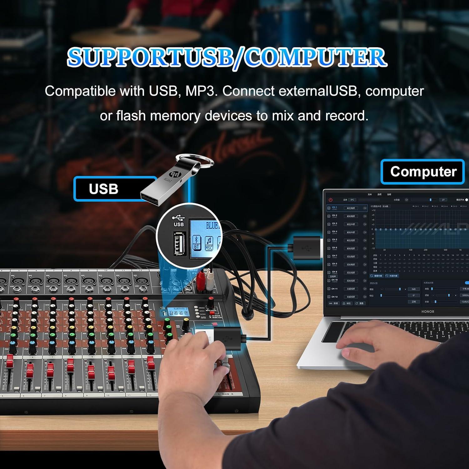 Mezclador de Audio FULODE CT120 de 12 Canales con Bluetooth